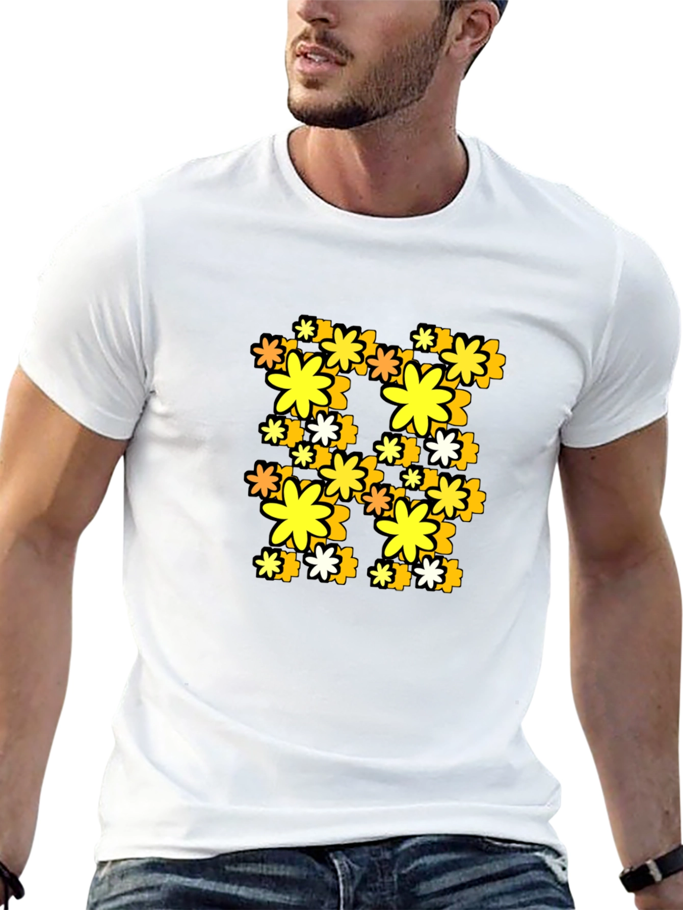 Retro Floral Print Black T-Shirt