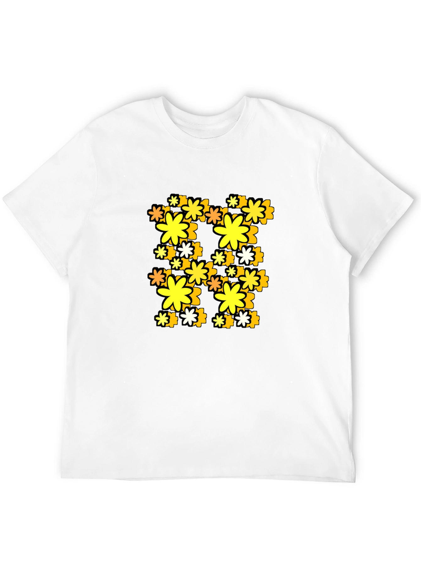 Retro Floral Print Black T-Shirt