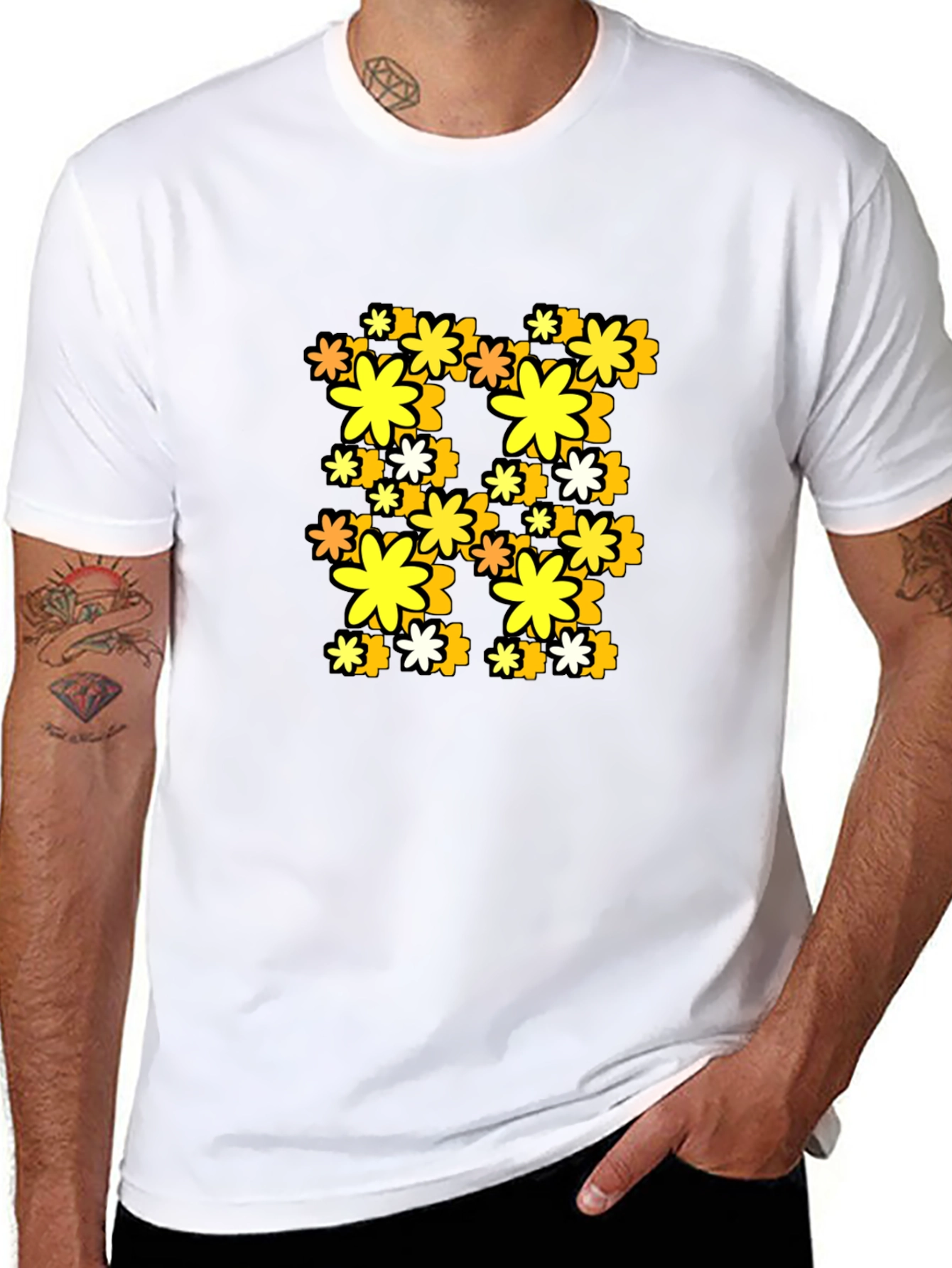 Retro Floral Print Black T-Shirt