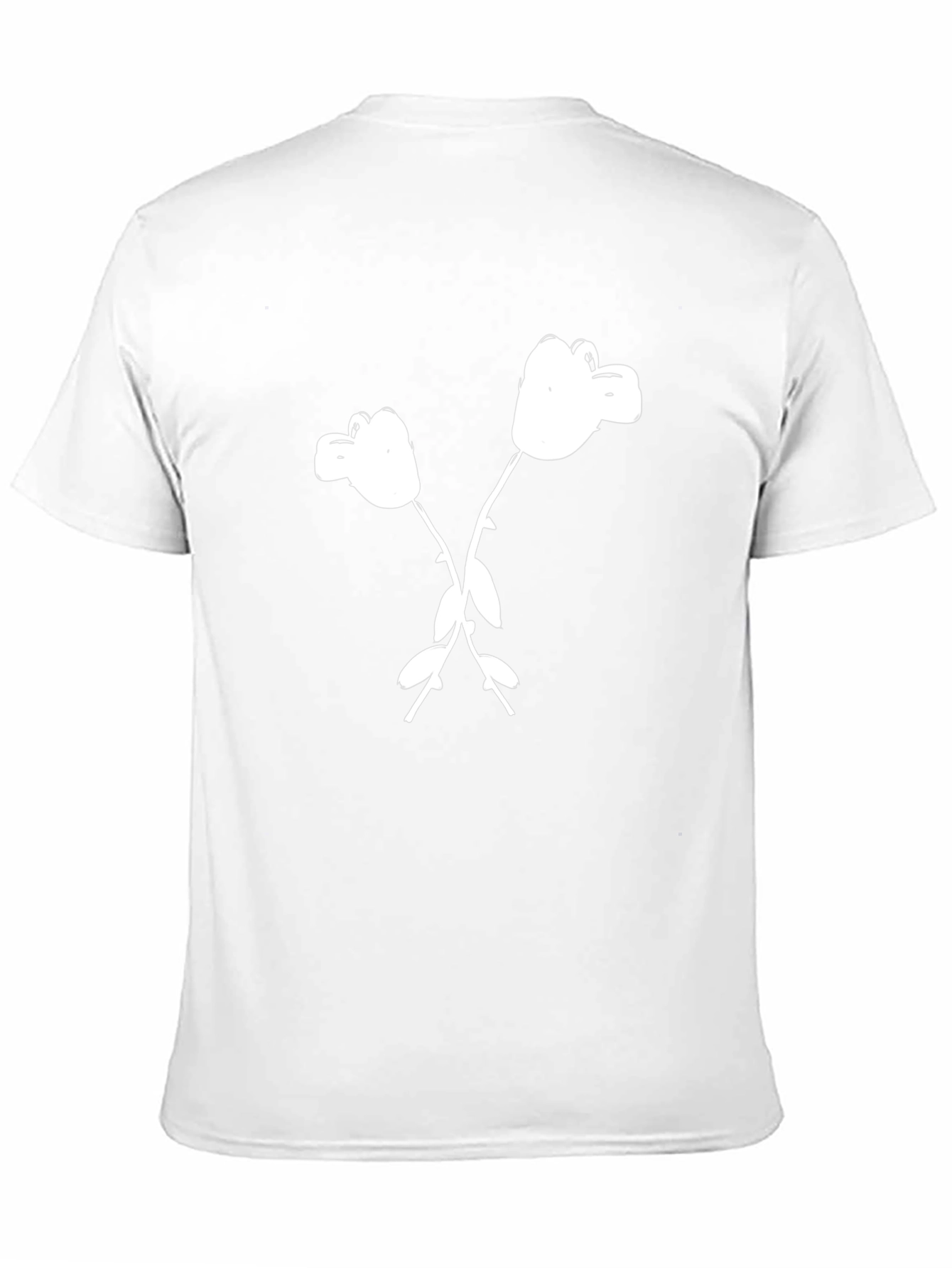 Black T-Shirt with White Cartoon Flower Graphic