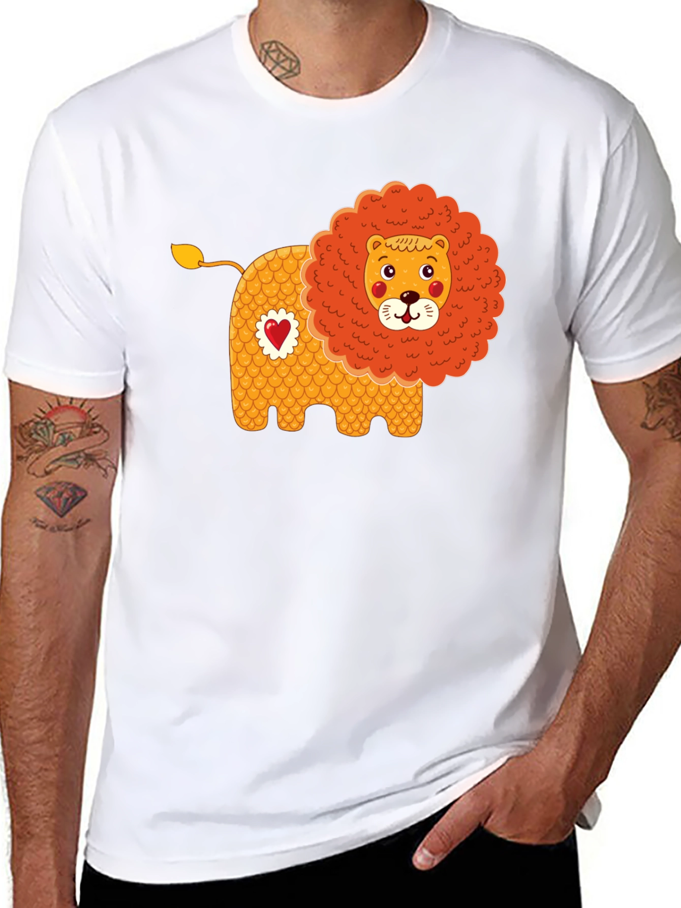 Cute Cartoon Lion Graphic Tee - Black