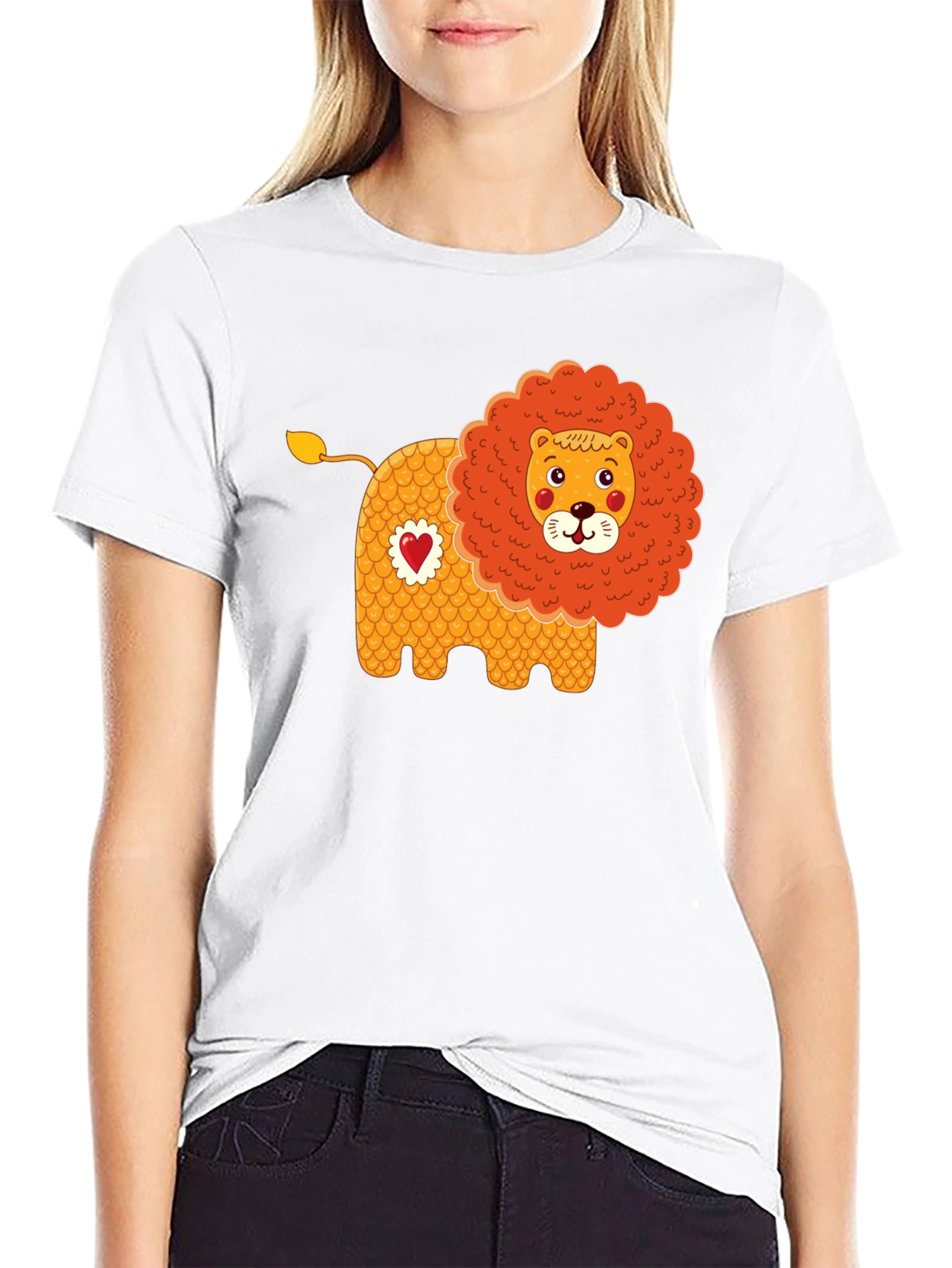 Cute Cartoon Lion Graphic Tee - Black