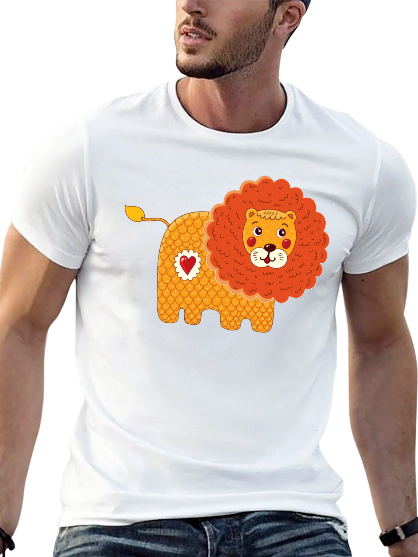 Cute Cartoon Lion Graphic Tee - Black