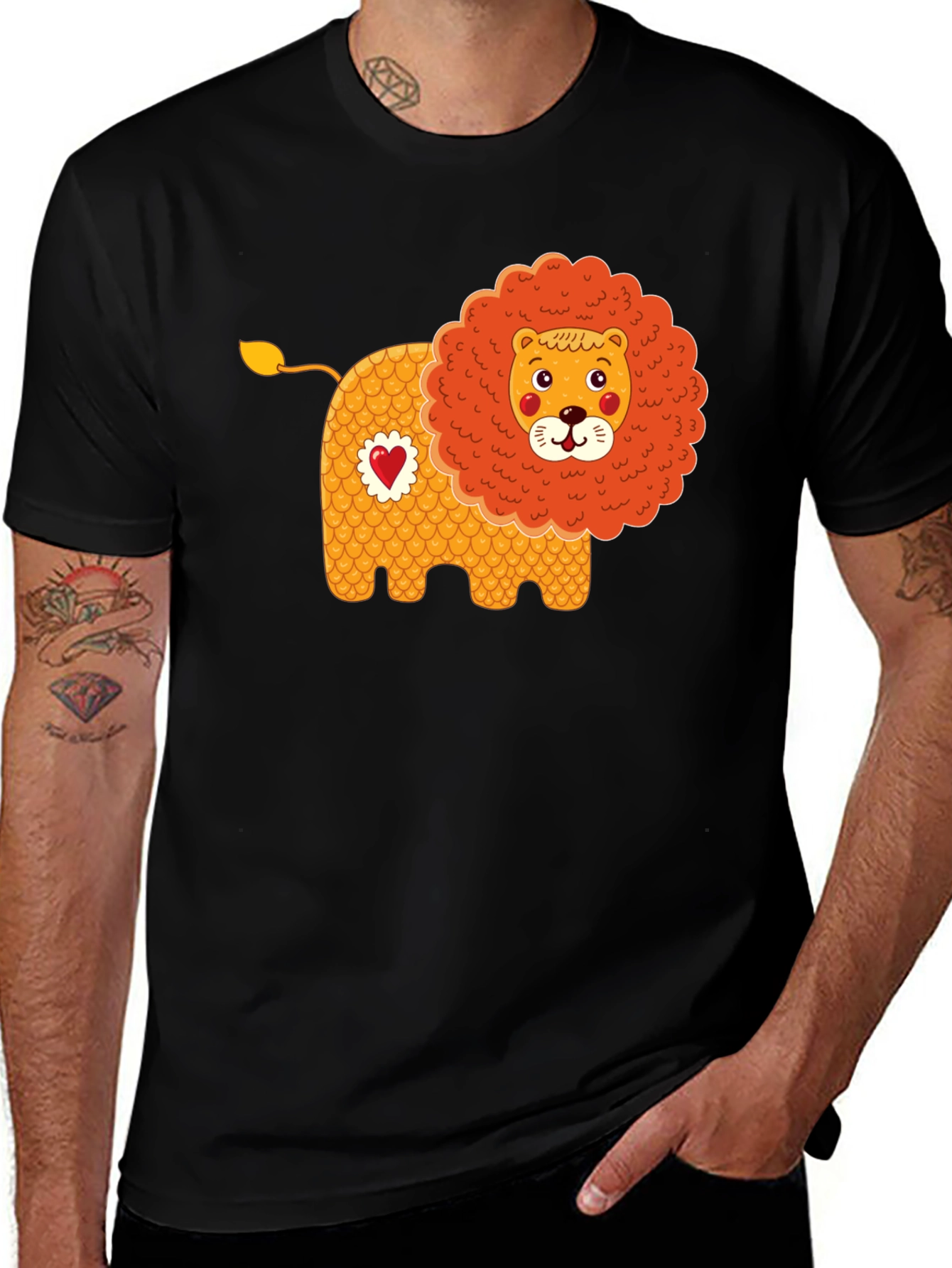 Cute Cartoon Lion Graphic Tee - Black