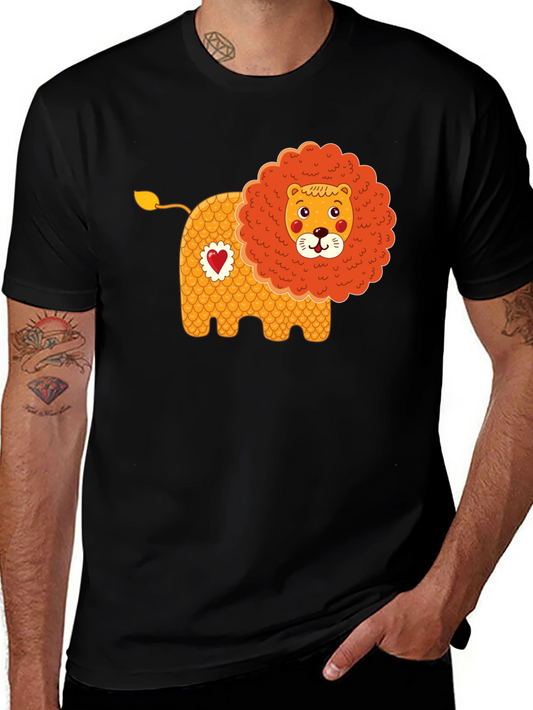 Cute Cartoon Lion Graphic Tee - Black