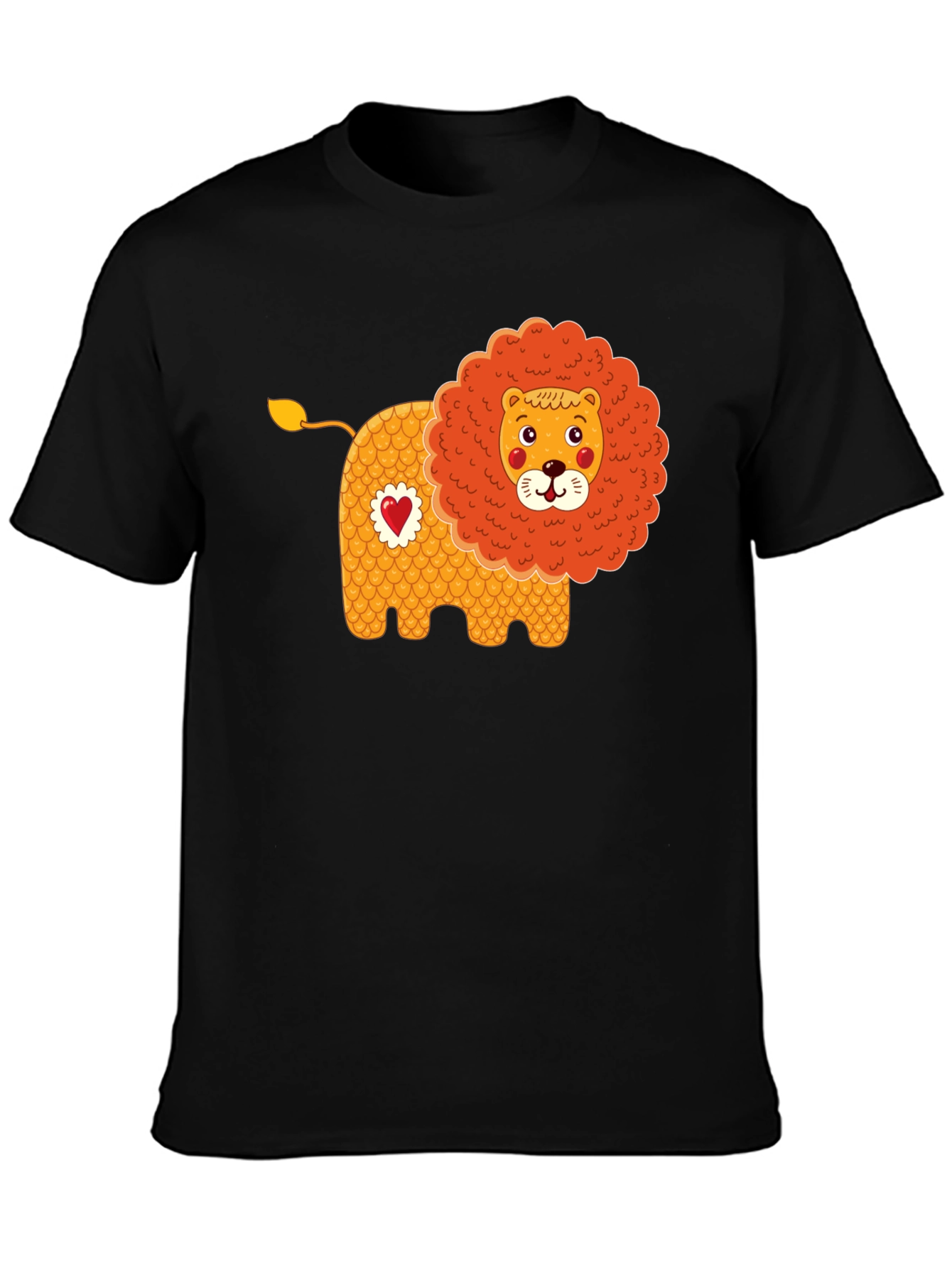 Cute Cartoon Lion Graphic Tee - Black