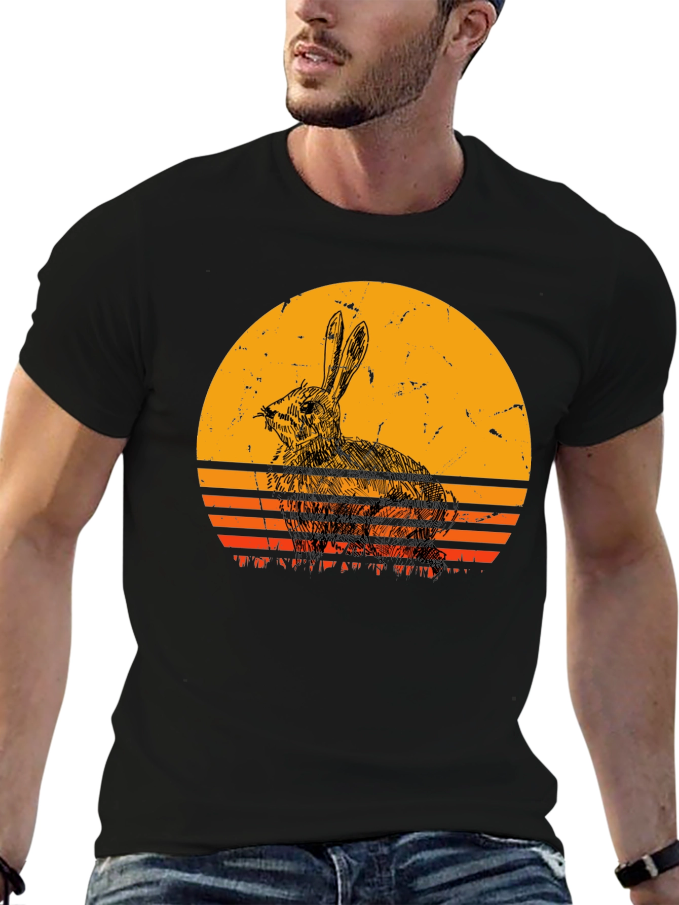 Retro Rabbit Sunset Graphic T-Shirt