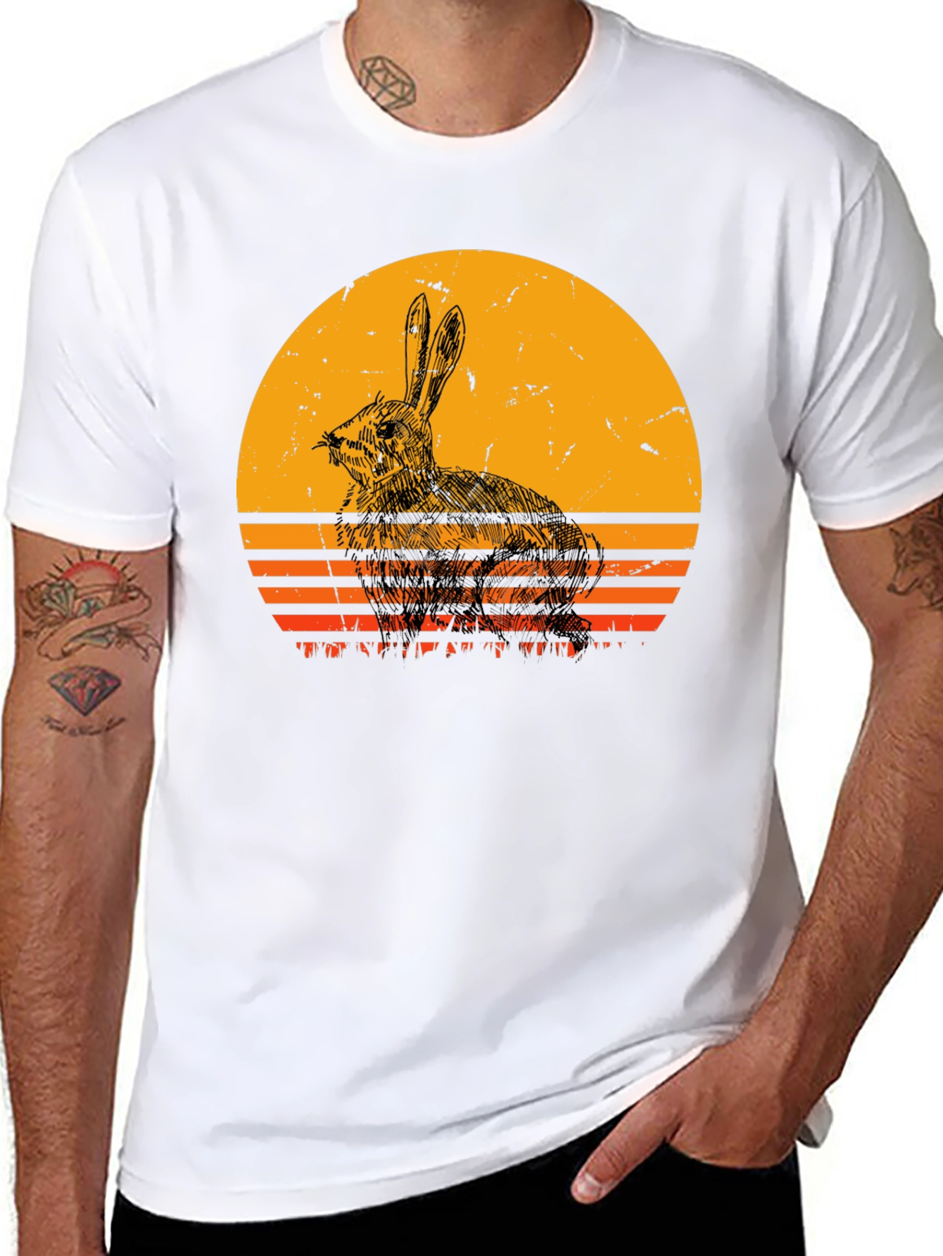 Retro Rabbit Sunset Graphic T-Shirt