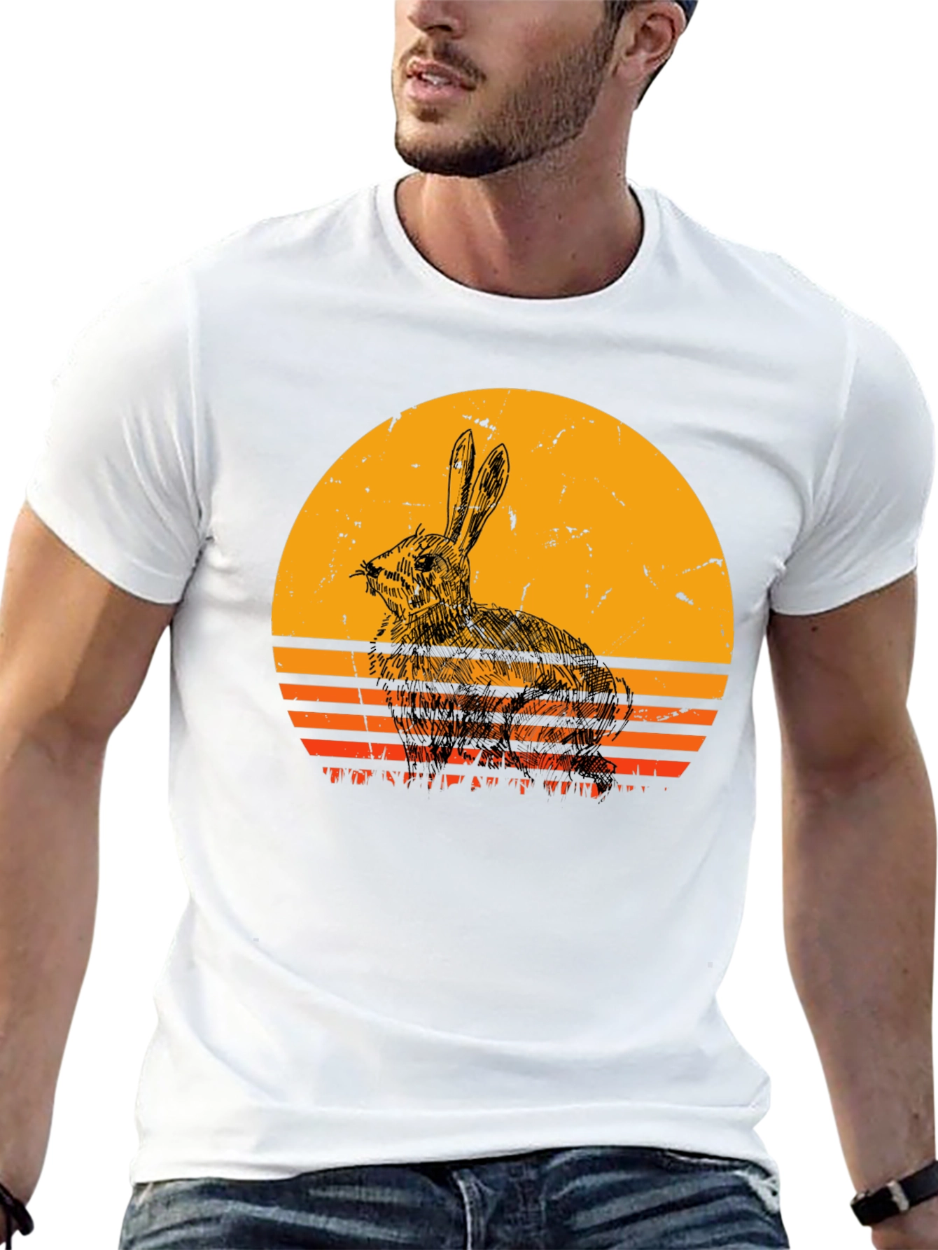 Retro Rabbit Sunset Graphic T-Shirt