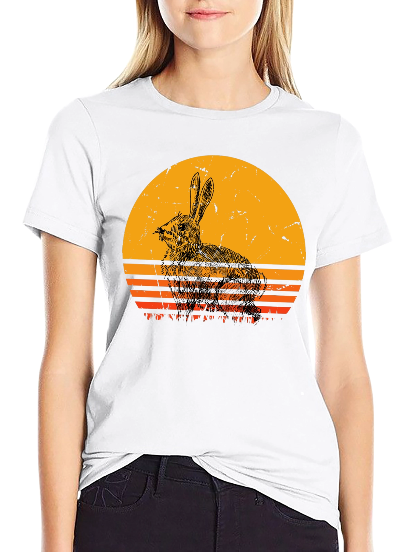 Retro Rabbit Sunset Graphic T-Shirt