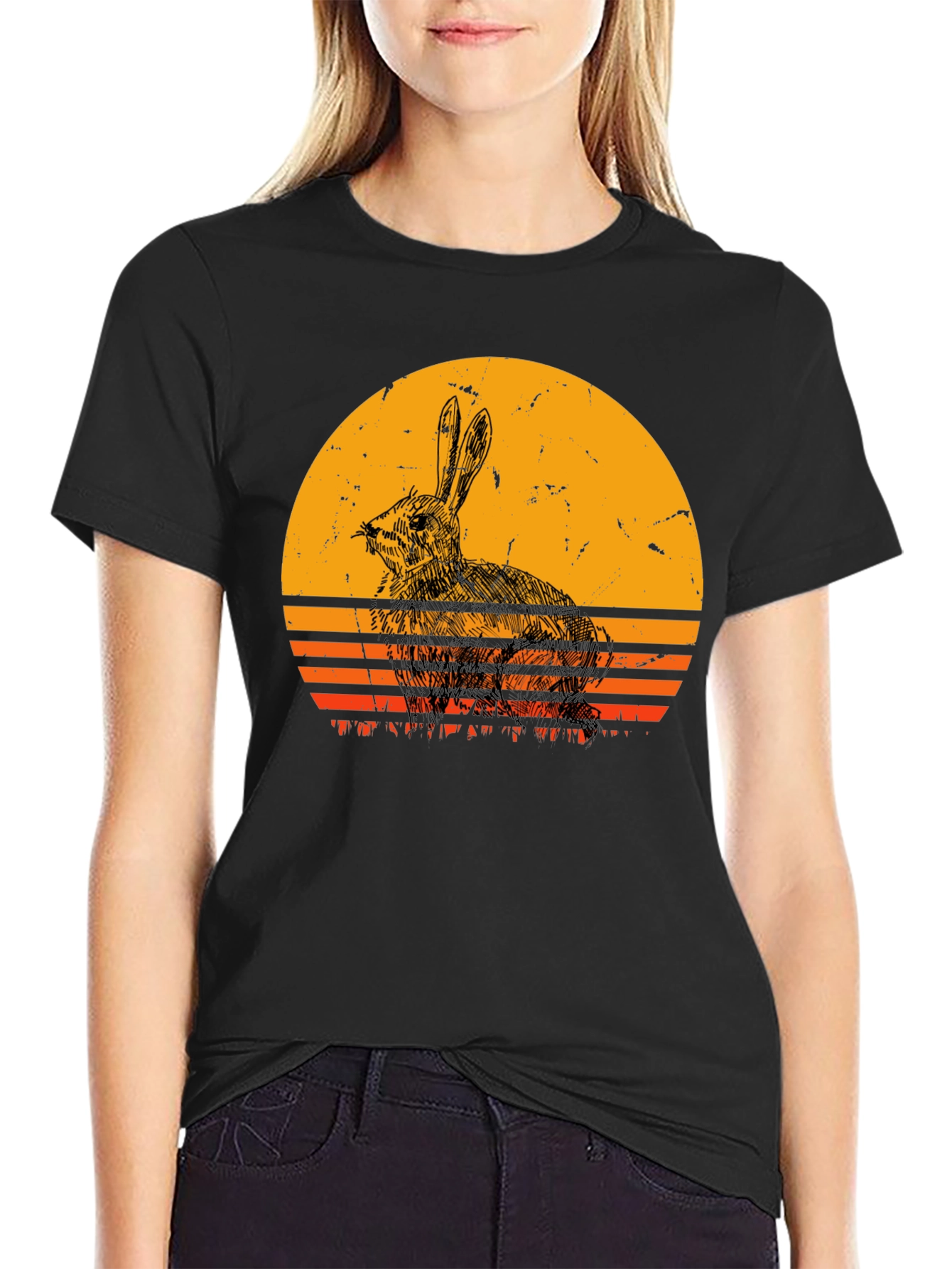 Retro Rabbit Sunset Graphic T-Shirt