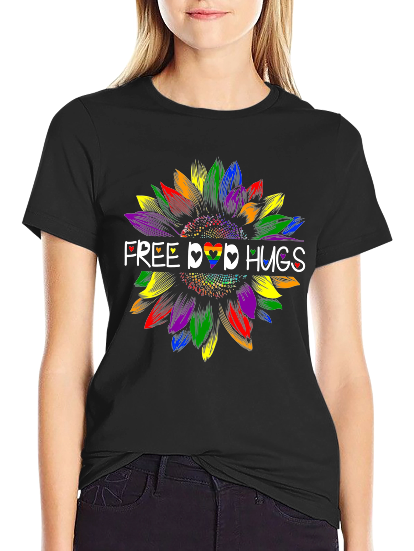 Free LGBTQ+ Hugs Sunflower T-Shirt