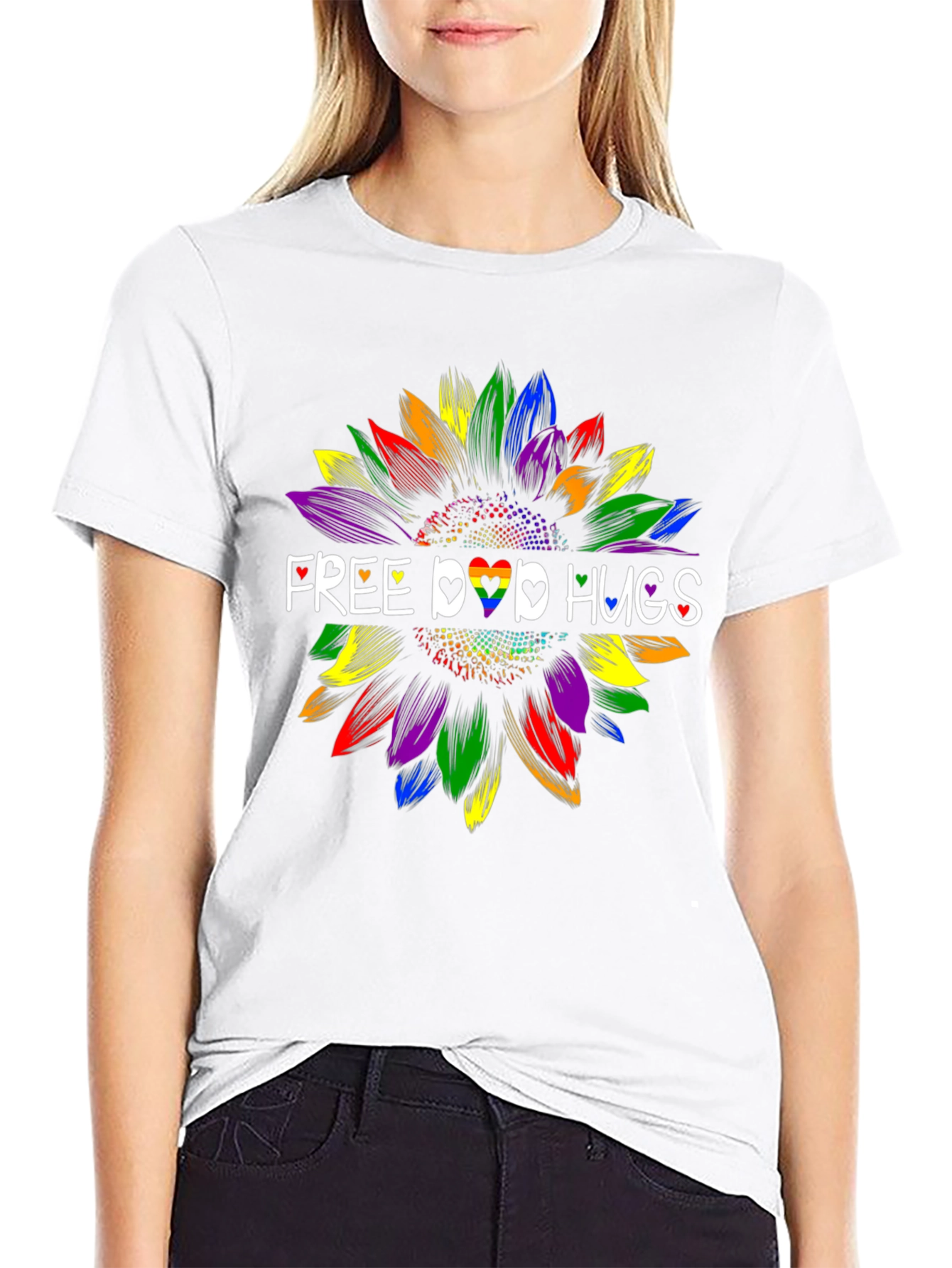 Free LGBTQ+ Hugs Sunflower T-Shirt