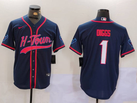 Men's Houston Texans Stefon Diggs #1 Navy Game Player Jerseys