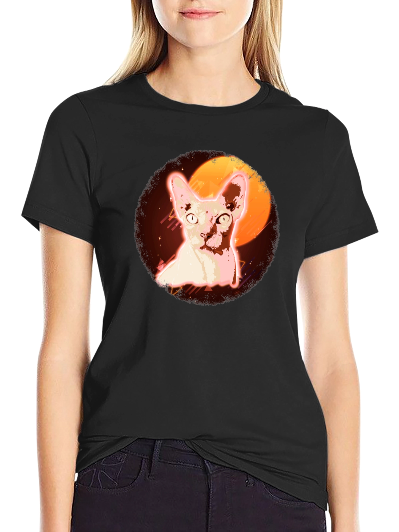 Sphynx Cat Graphic T-Shirt - Retro Moon Design