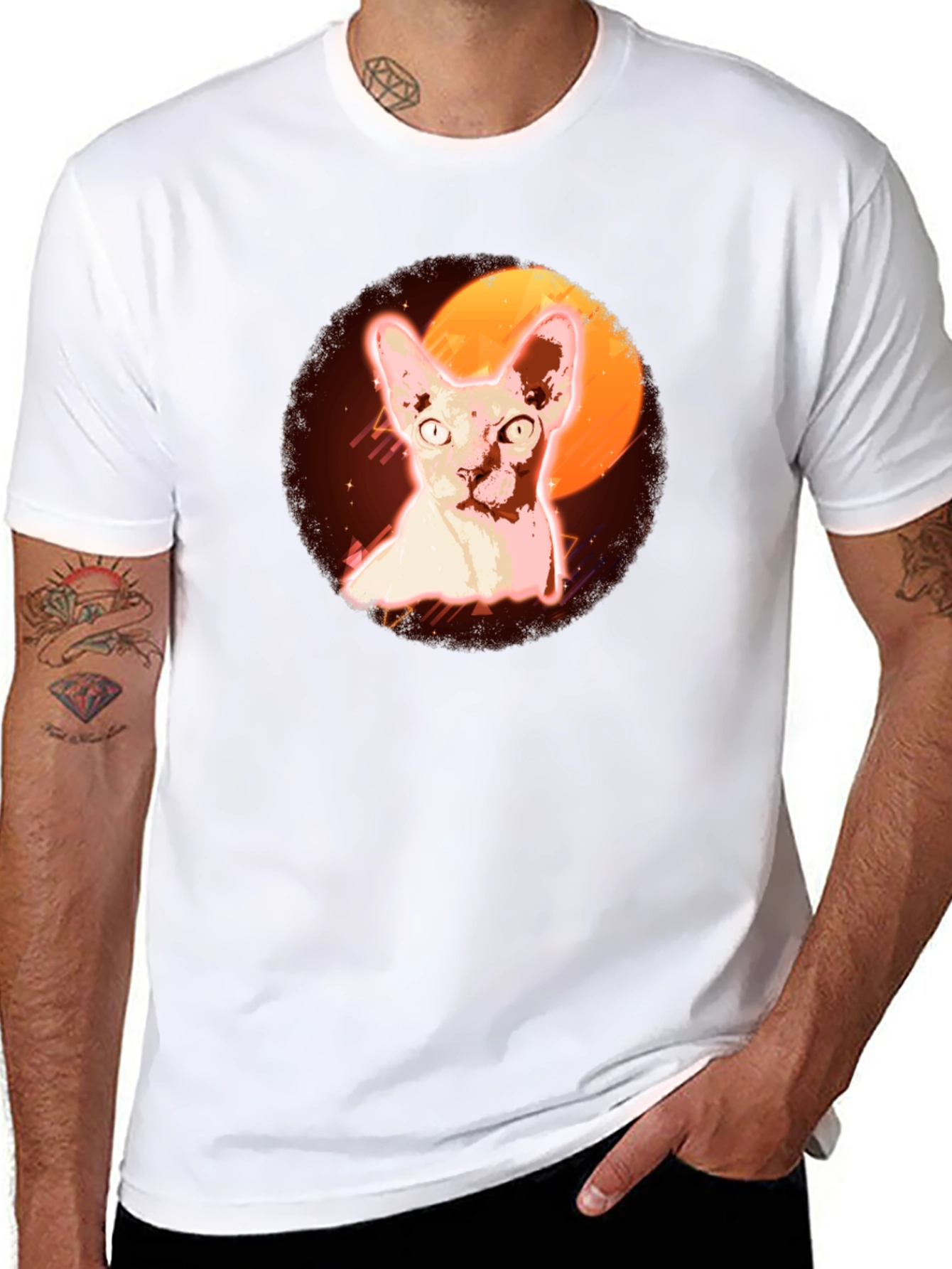 Sphynx Cat Graphic T-Shirt - Retro Moon Design