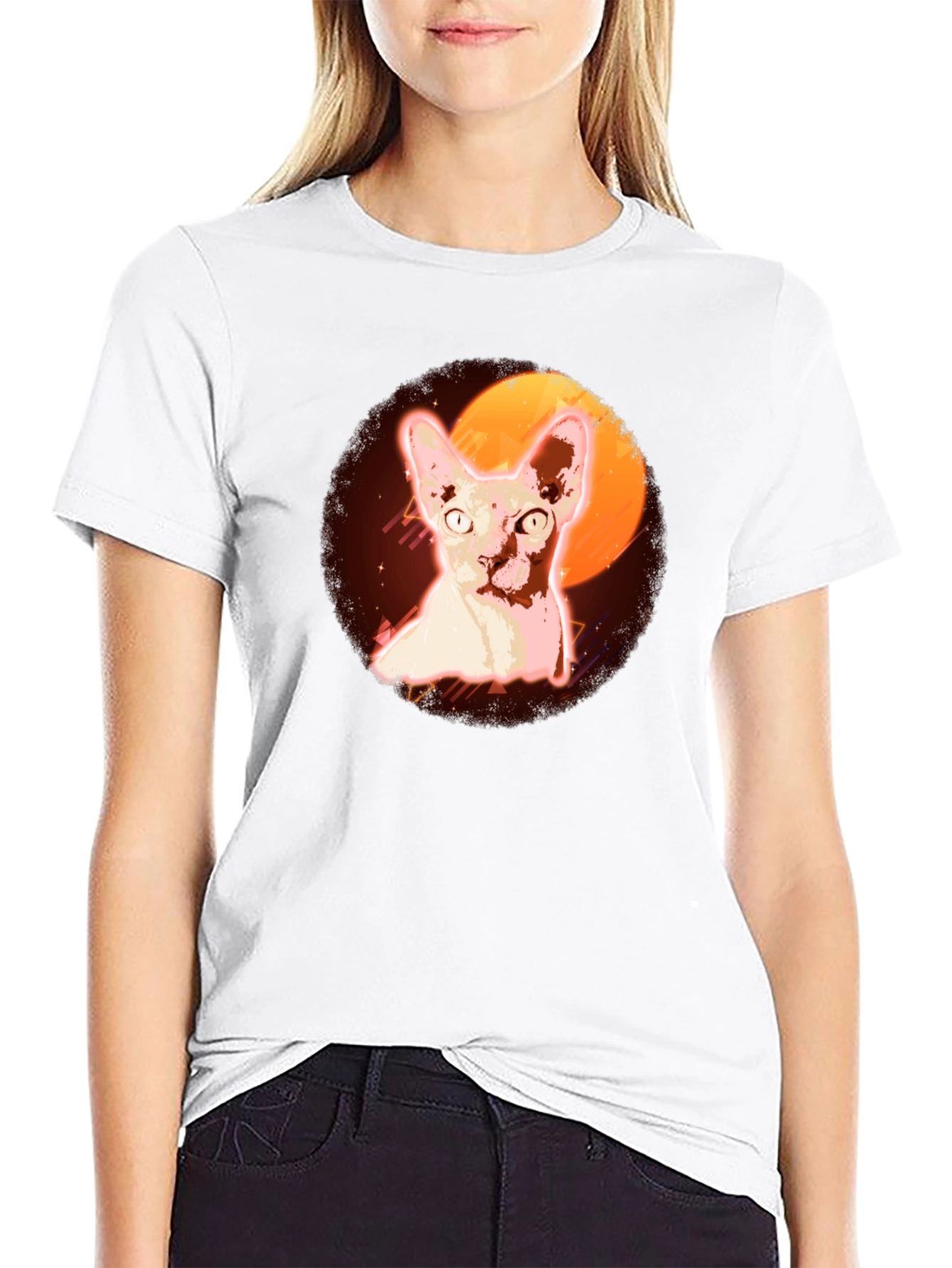 Sphynx Cat Graphic T-Shirt - Retro Moon Design
