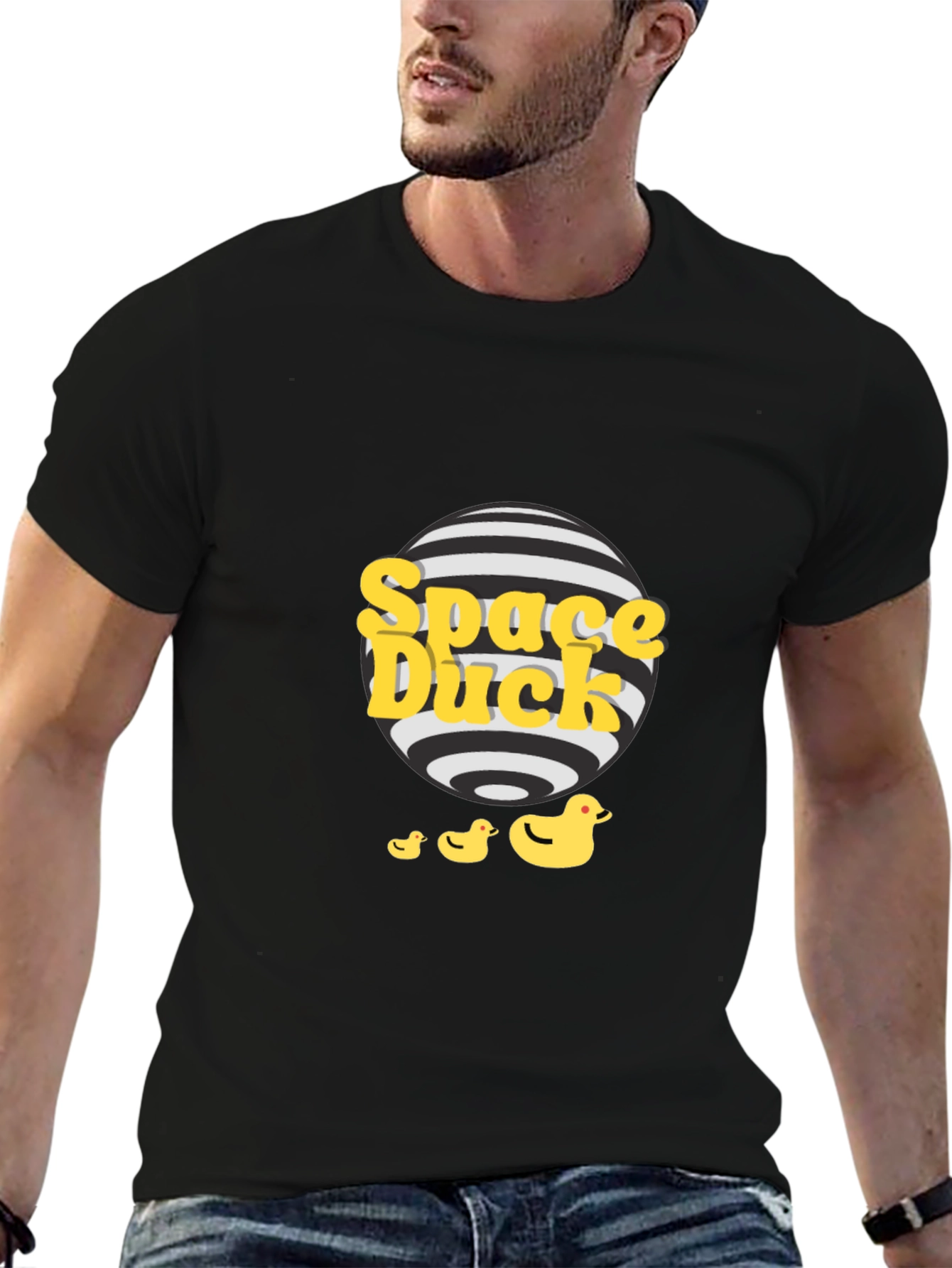 Space Duck Graphic Tee - Quirky Black T-Shirt