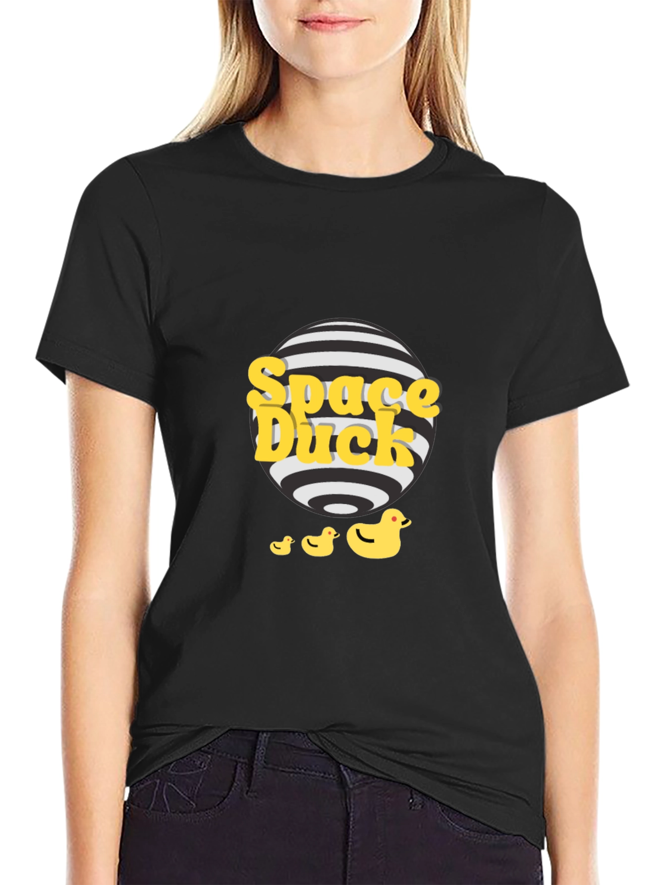 Space Duck Graphic Tee - Quirky Black T-Shirt