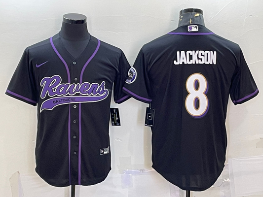 Men's Baltimore Ravens Lamar Jackson #8 Black Game Jerseys Joint Edition