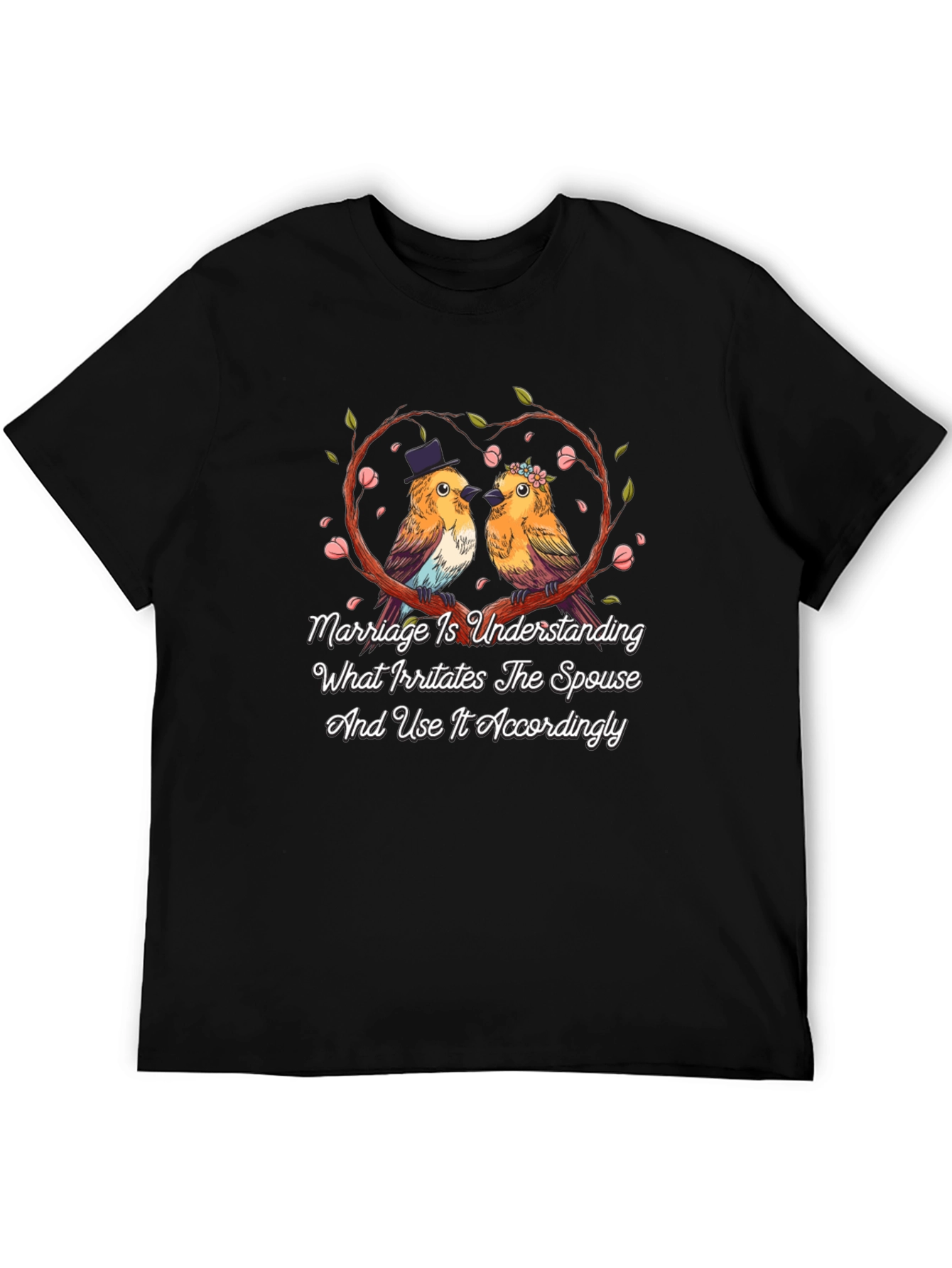 Marriage Understanding Bird Graphic Black T-Shirt