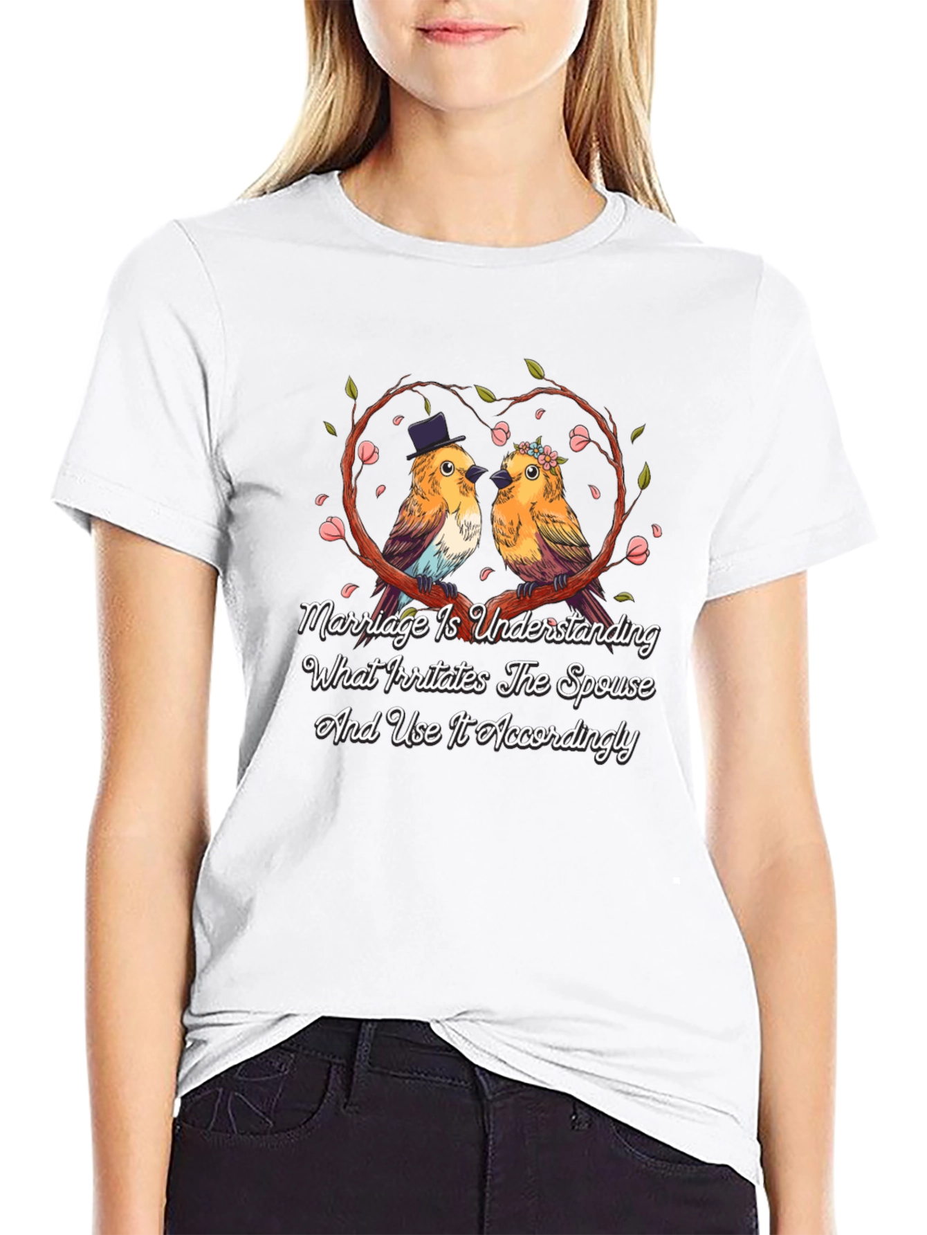 Marriage Understanding Bird Graphic Black T-Shirt