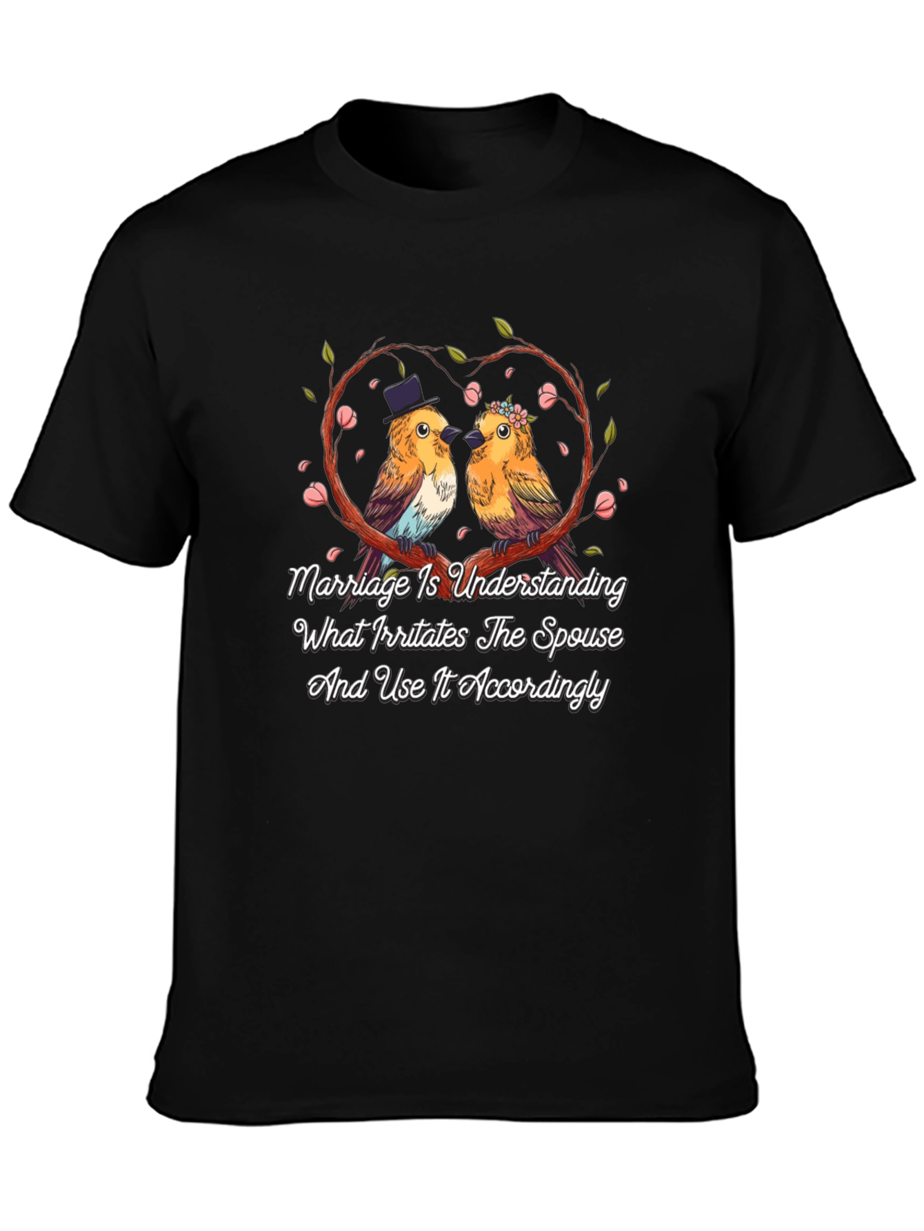 Marriage Understanding Bird Graphic Black T-Shirt