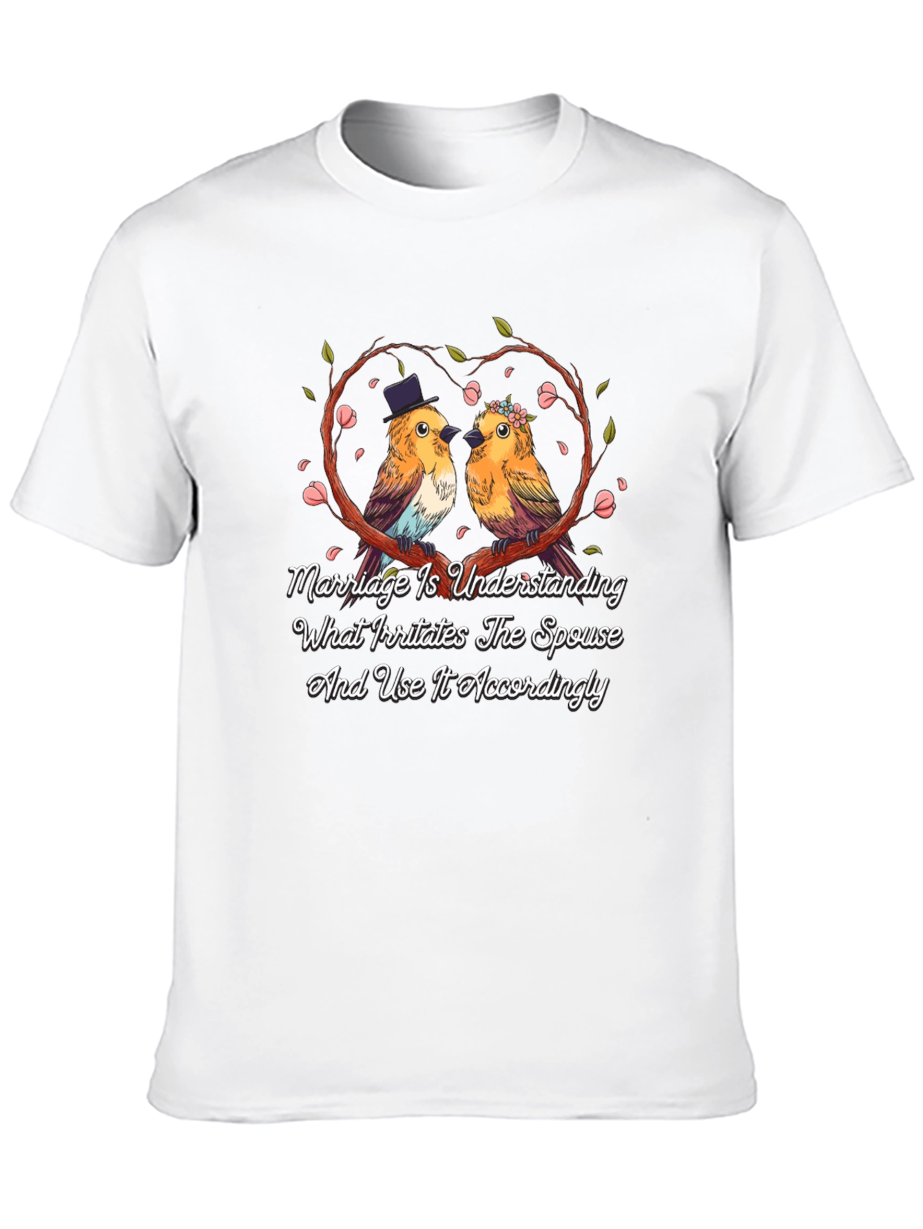 Marriage Understanding Bird Graphic Black T-Shirt