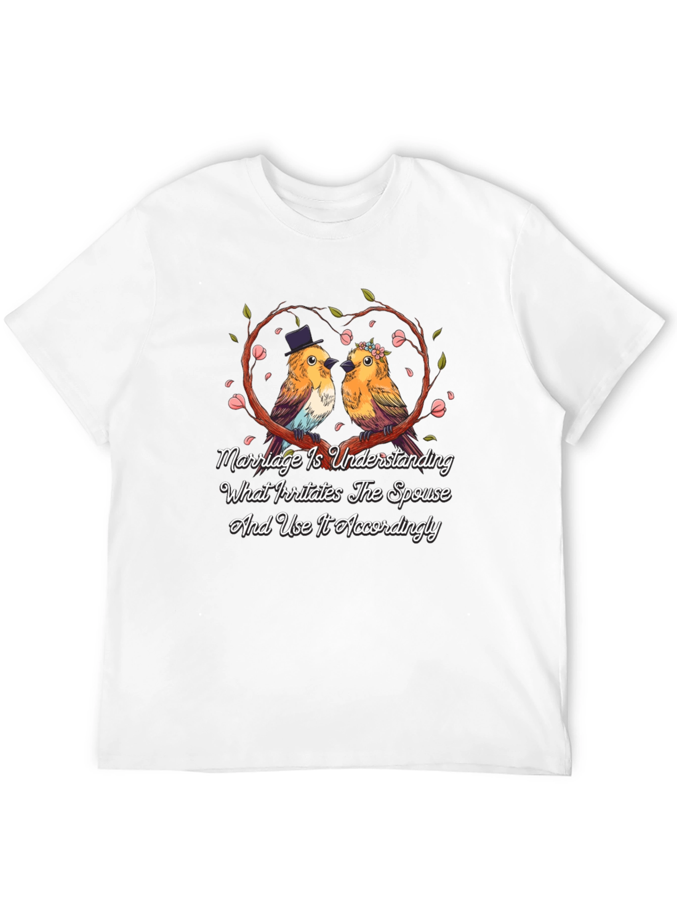 Marriage Understanding Bird Graphic Black T-Shirt