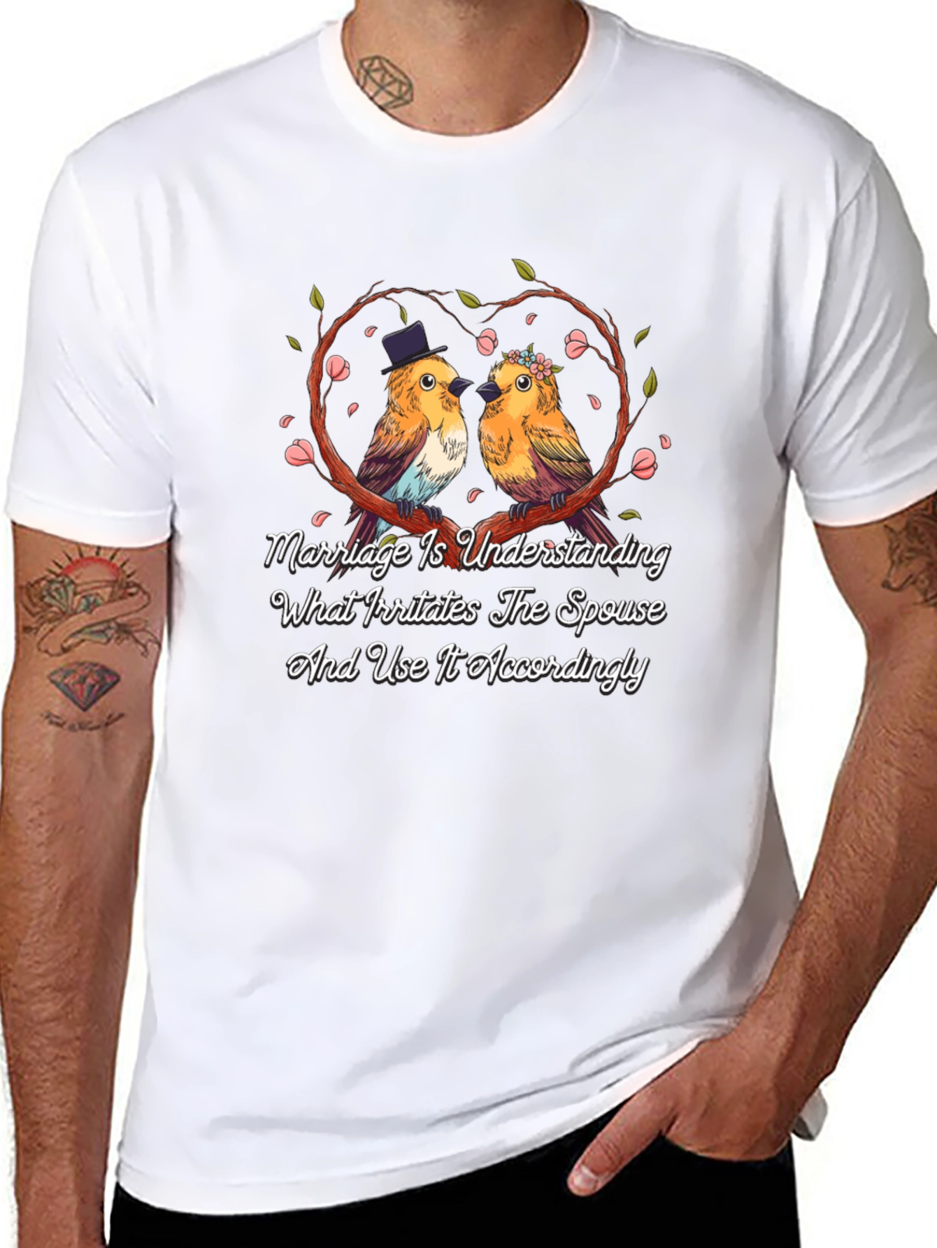 Marriage Understanding Bird Graphic Black T-Shirt