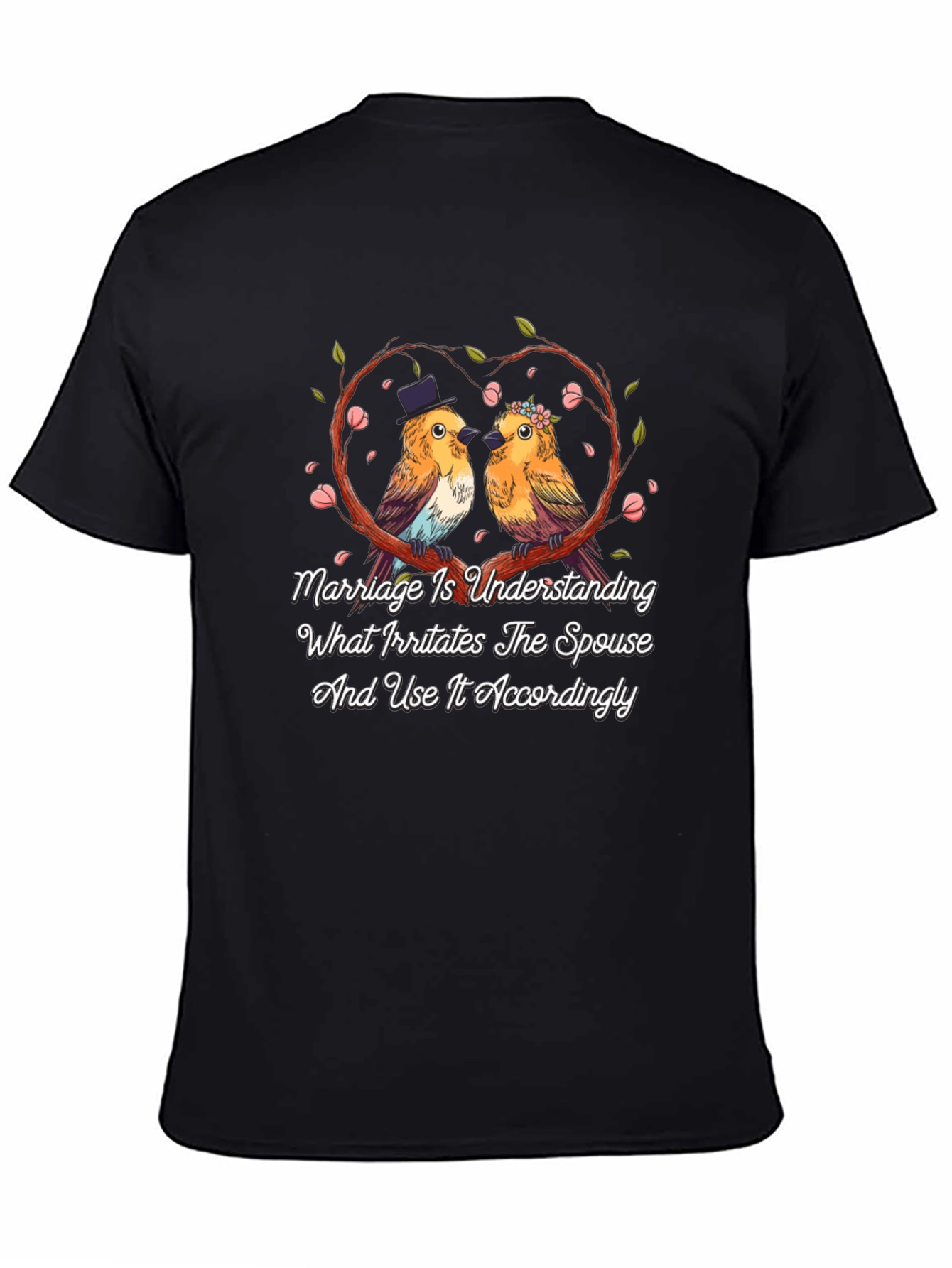 Marriage Understanding Bird Graphic Black T-Shirt