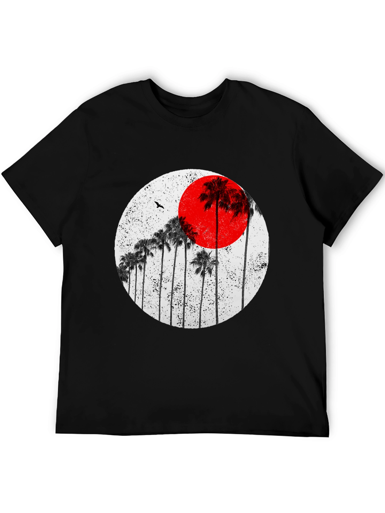 Sunset Palm Tee - Black Cotton Graphic T-Shirt