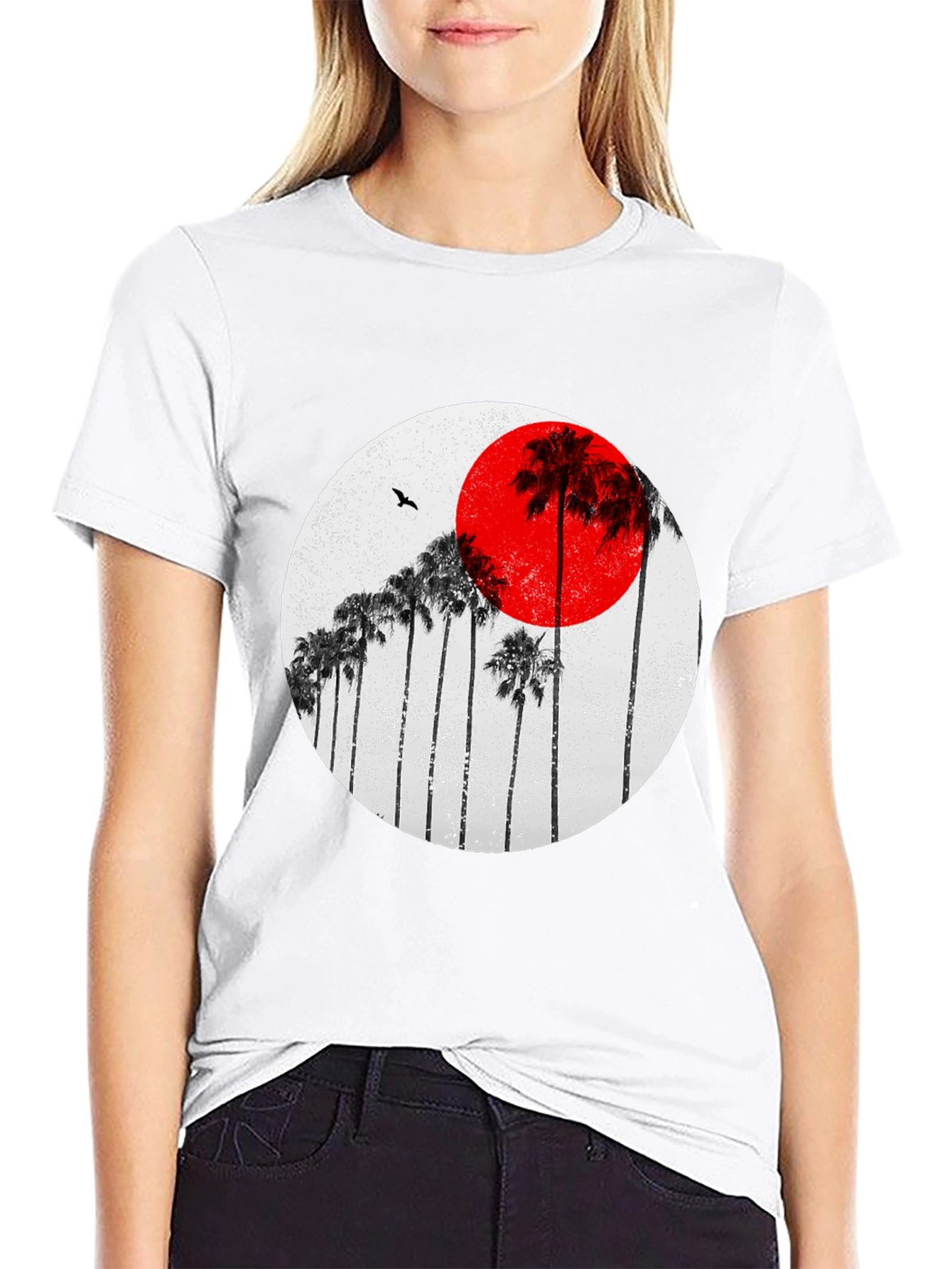Sunset Palm Tee - Black Cotton Graphic T-Shirt