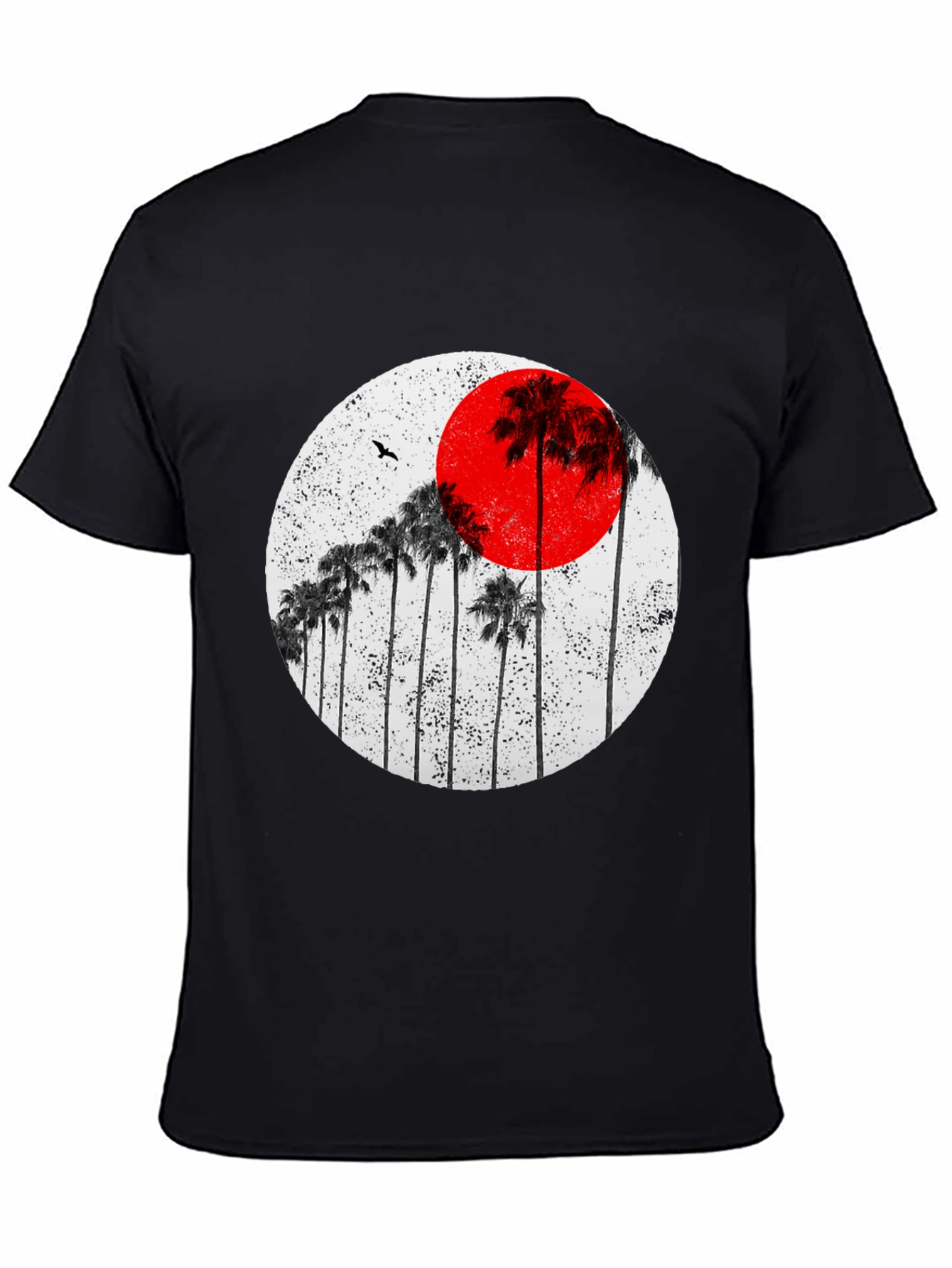 Sunset Palm Tee - Black Cotton Graphic T-Shirt