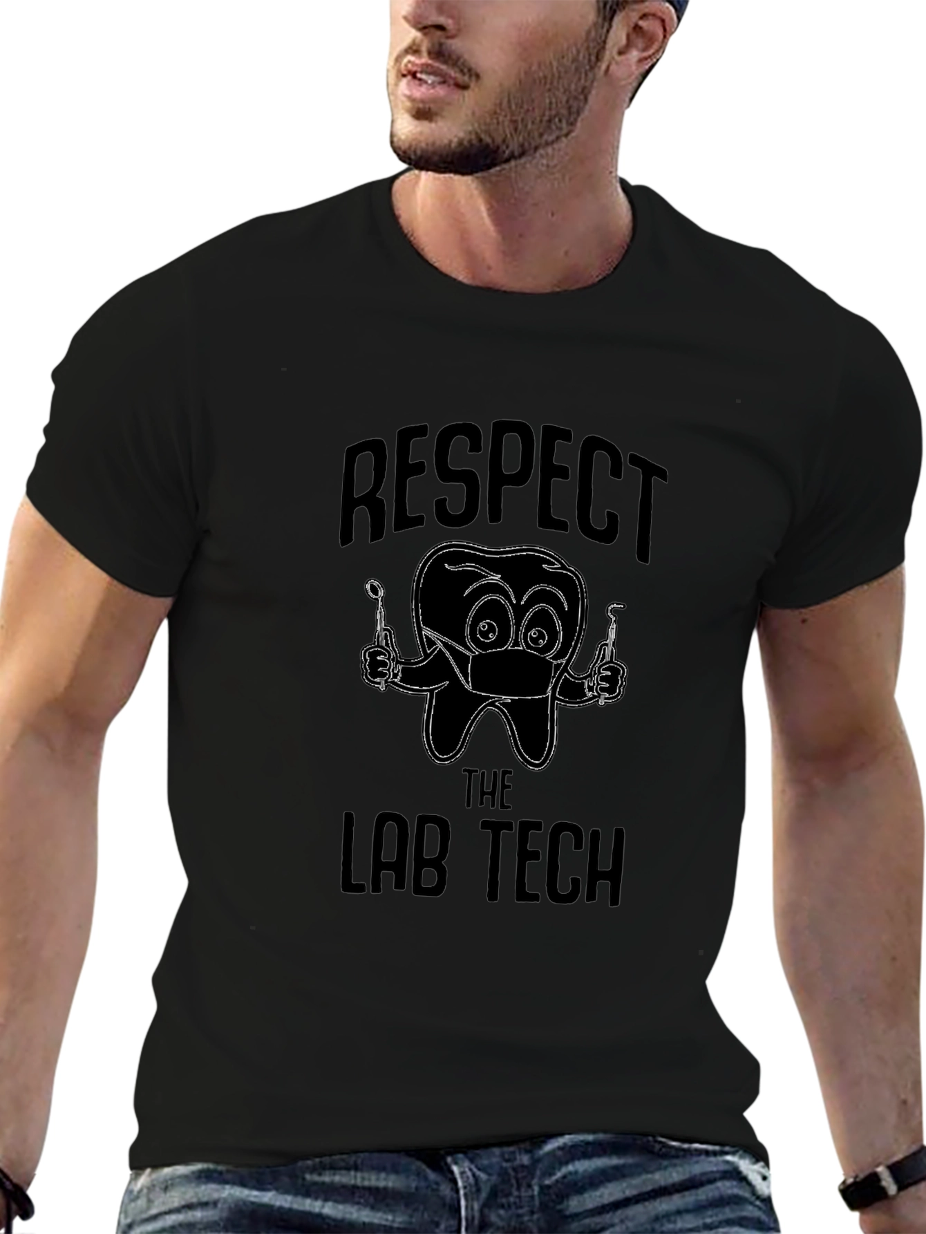 Respect the Lab Tech Black T-Shirt Dental Humor