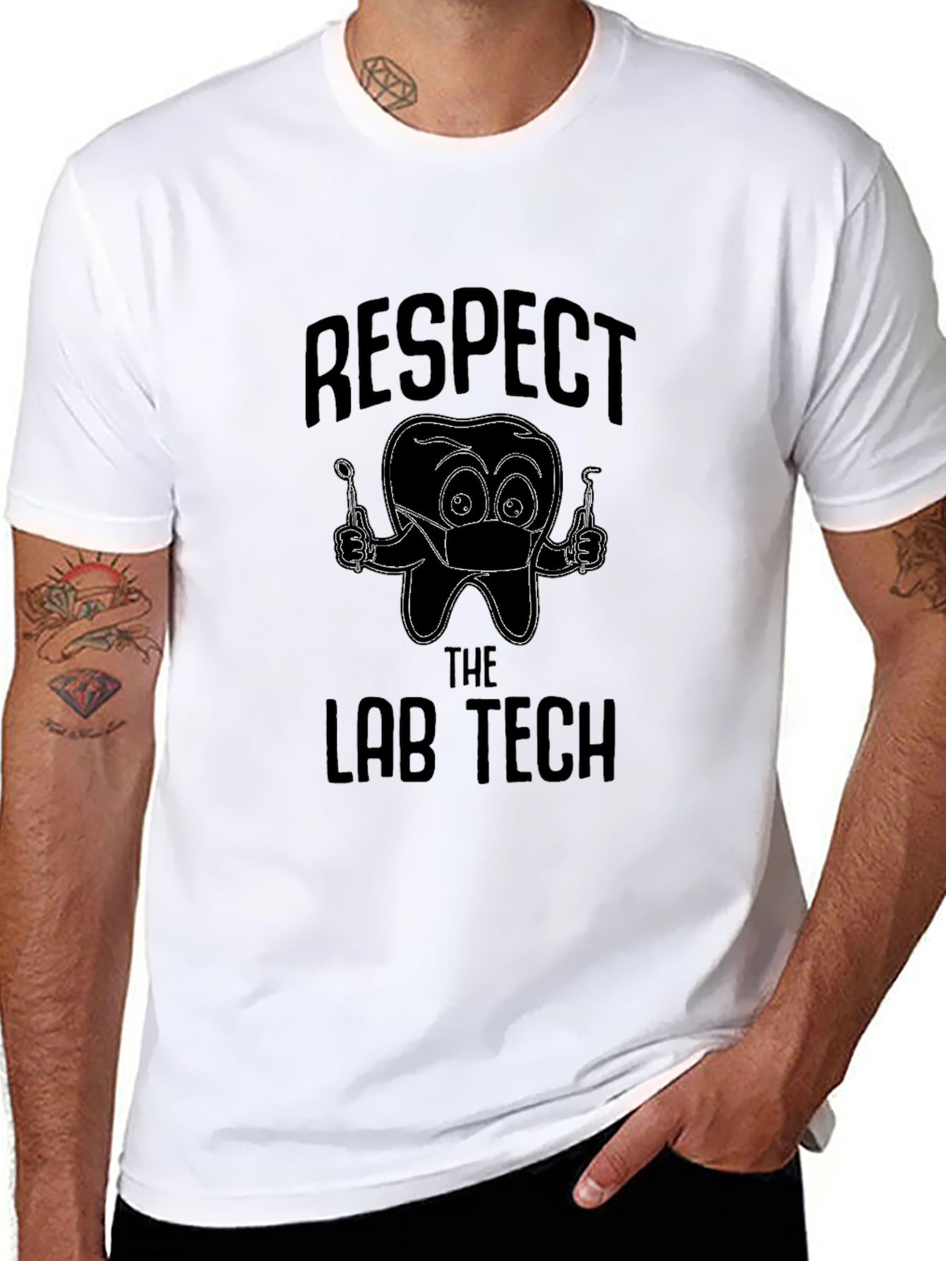 Respect the Lab Tech Black T-Shirt Dental Humor