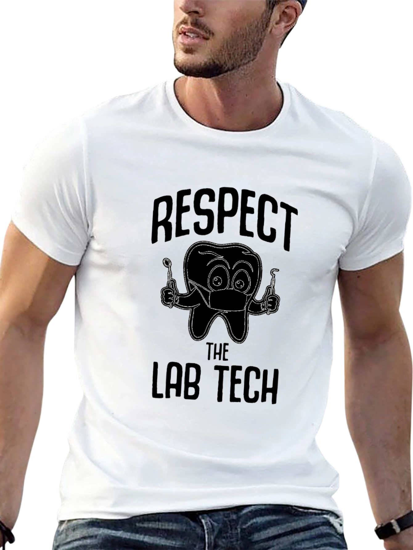 Respect the Lab Tech Black T-Shirt Dental Humor