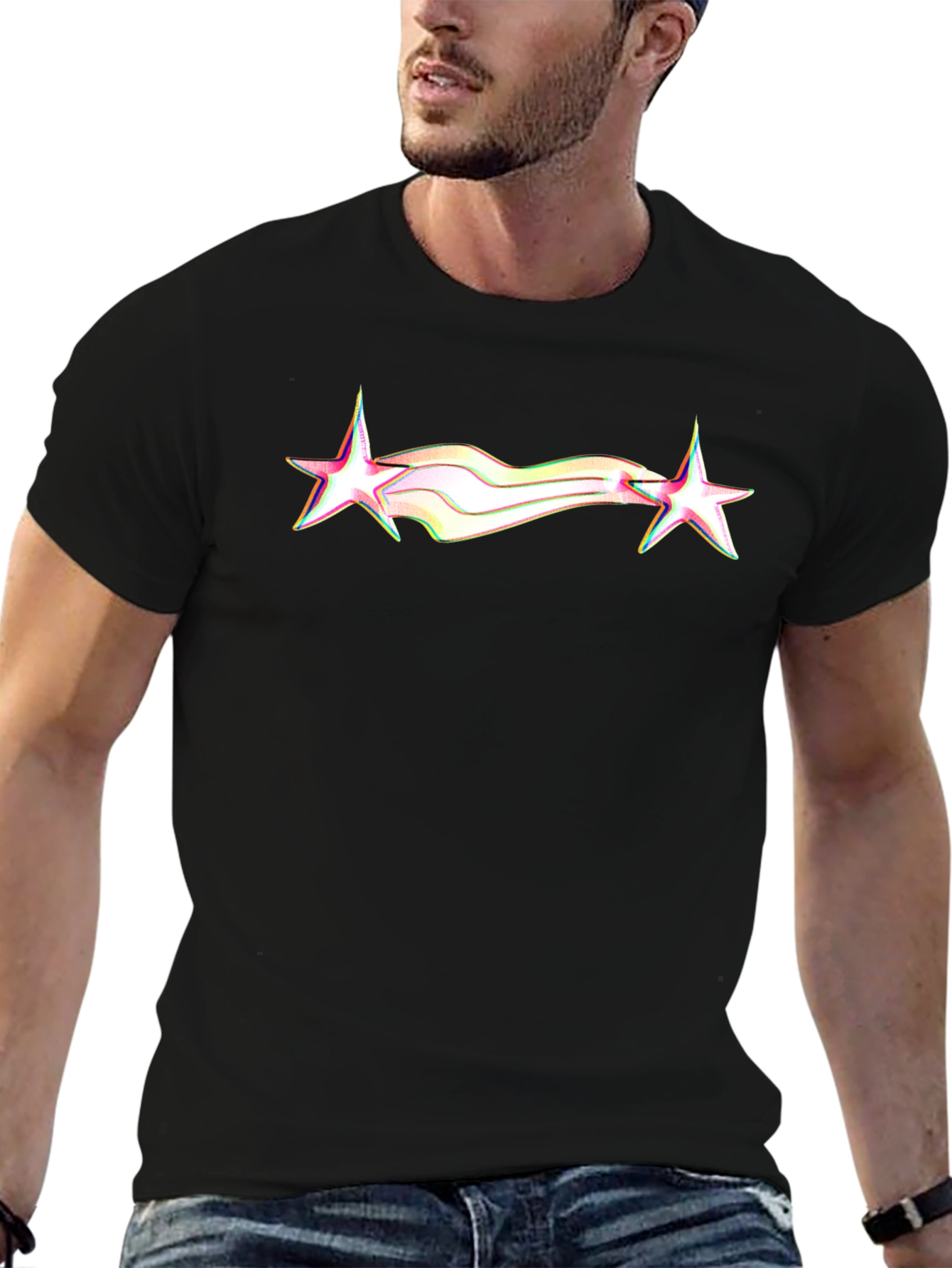 Retro Star Graphic Tee - Black Cotton Blend