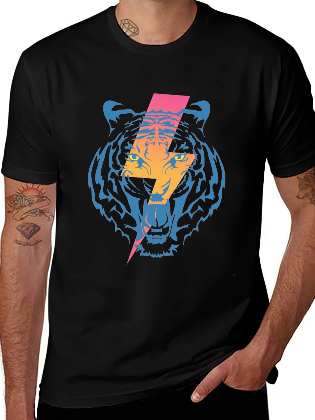 Tiger Lightning Bolt Graphic Tee - Cool Black T-Shirt