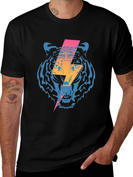Tiger Lightning Bolt Graphic Tee - Cool Black T-Shirt