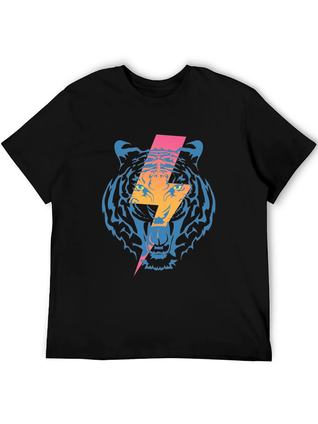 Tiger Lightning Bolt Graphic Tee - Cool Black T-Shirt