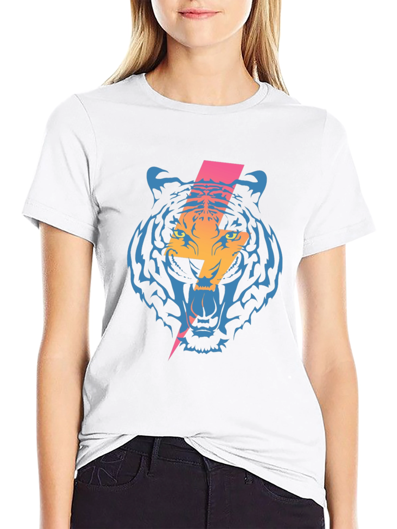 Tiger Lightning Bolt Graphic Tee - Cool Black T-Shirt