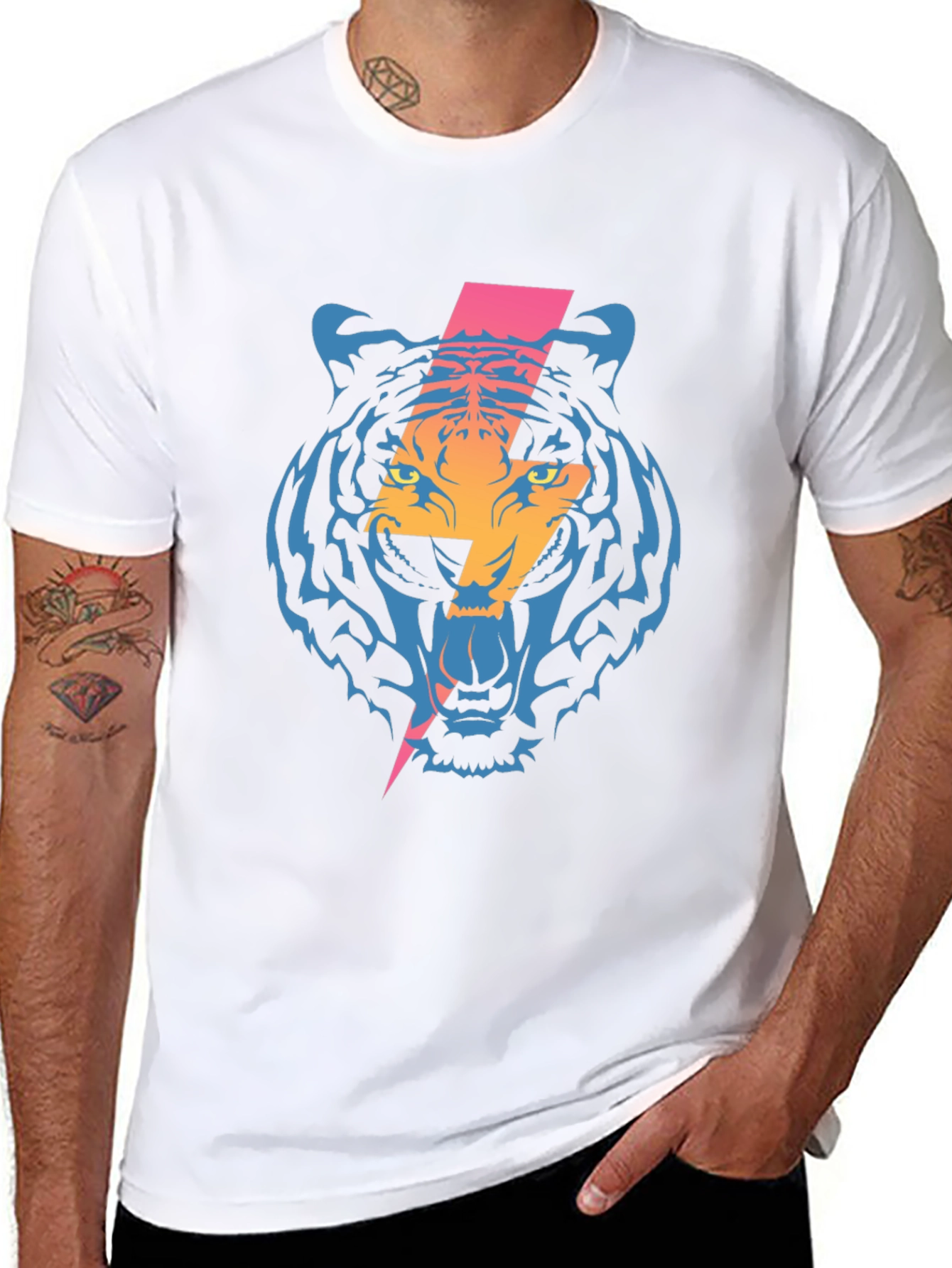 Tiger Lightning Bolt Graphic Tee - Cool Black T-Shirt