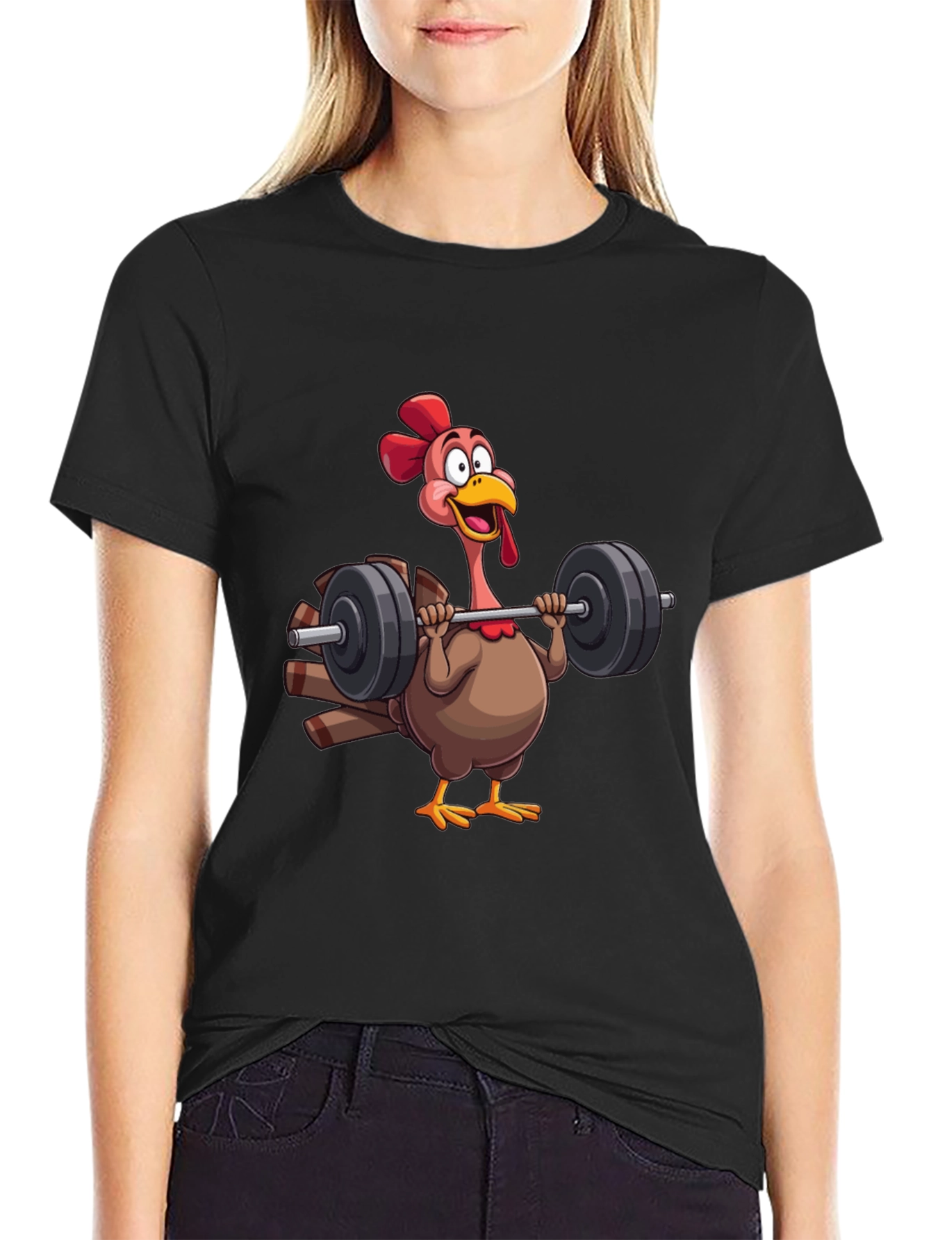 Funny Turkey Lifting Weights Black T-Shirt