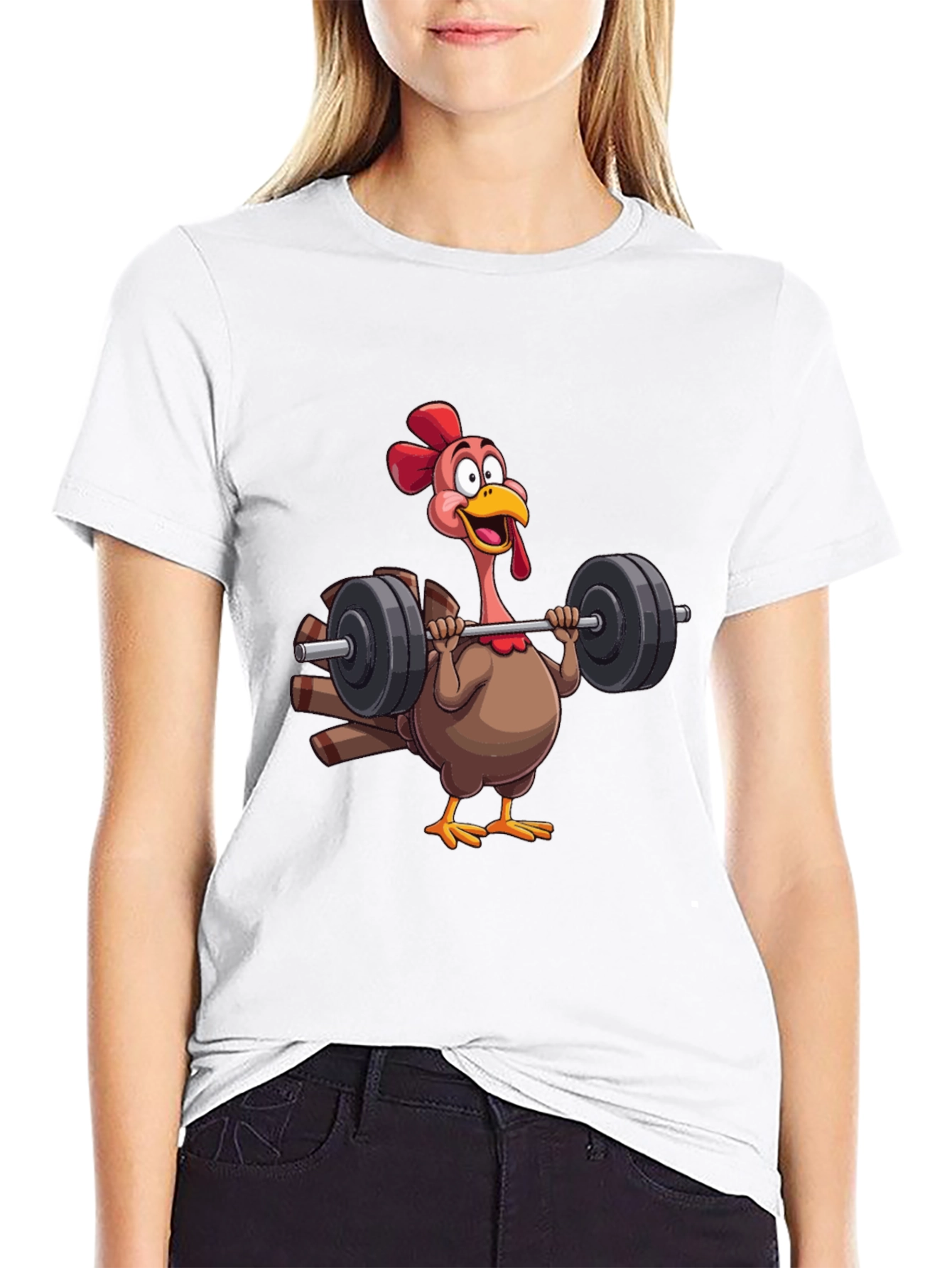Funny Turkey Lifting Weights Black T-Shirt