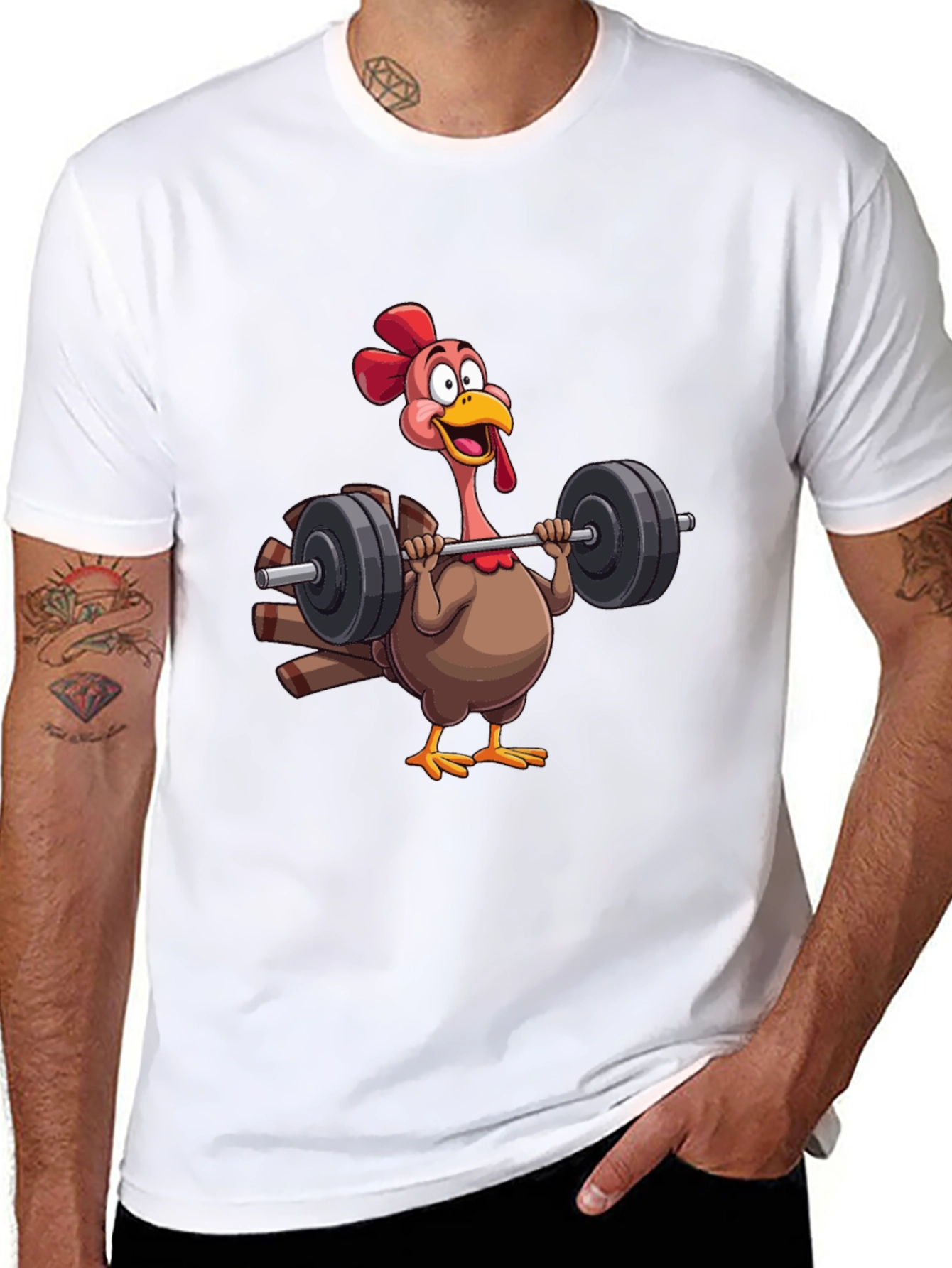 Funny Turkey Lifting Weights Black T-Shirt
