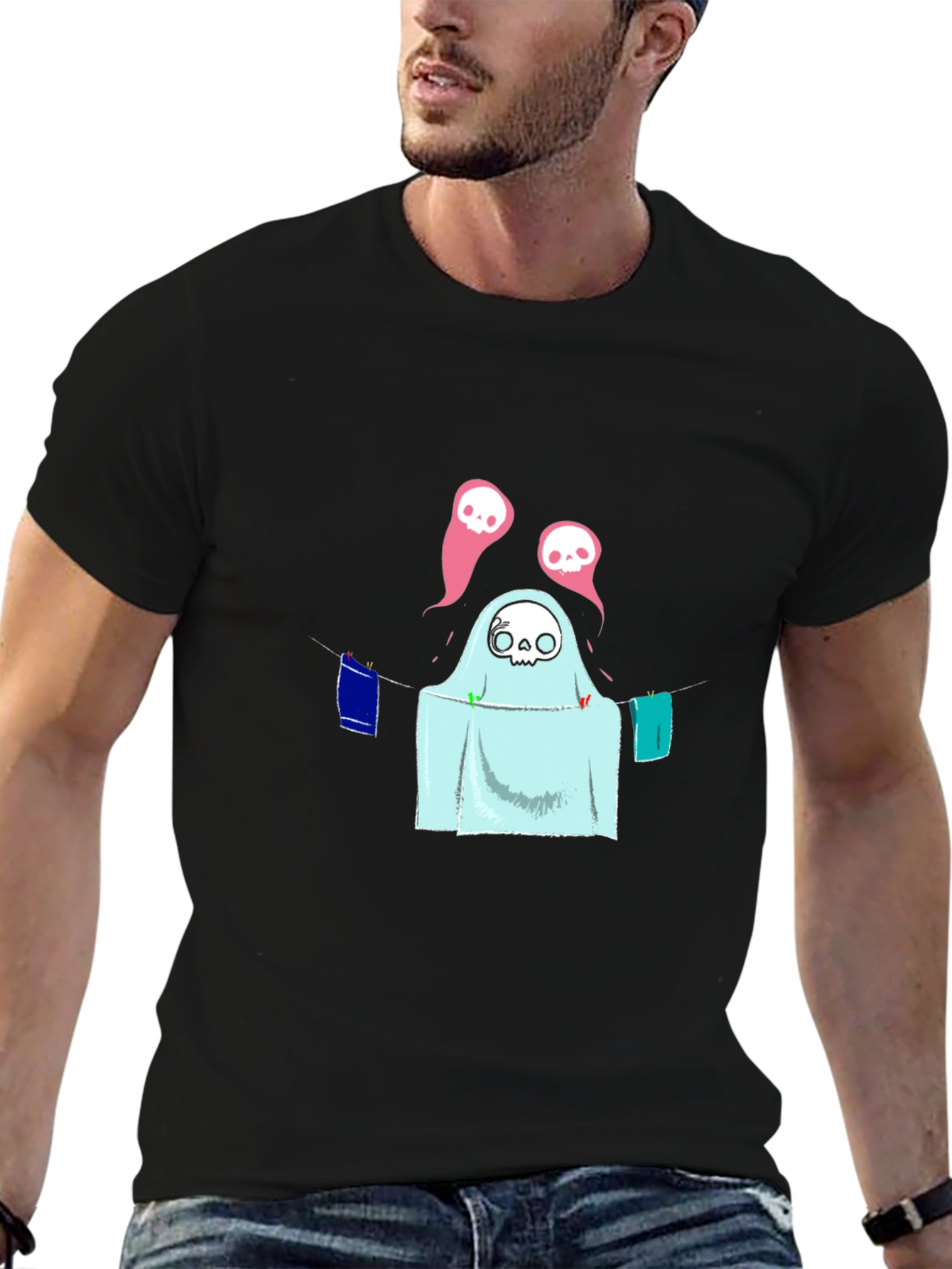 Spooky Laundry Ghost T-Shirt - Halloween Fun