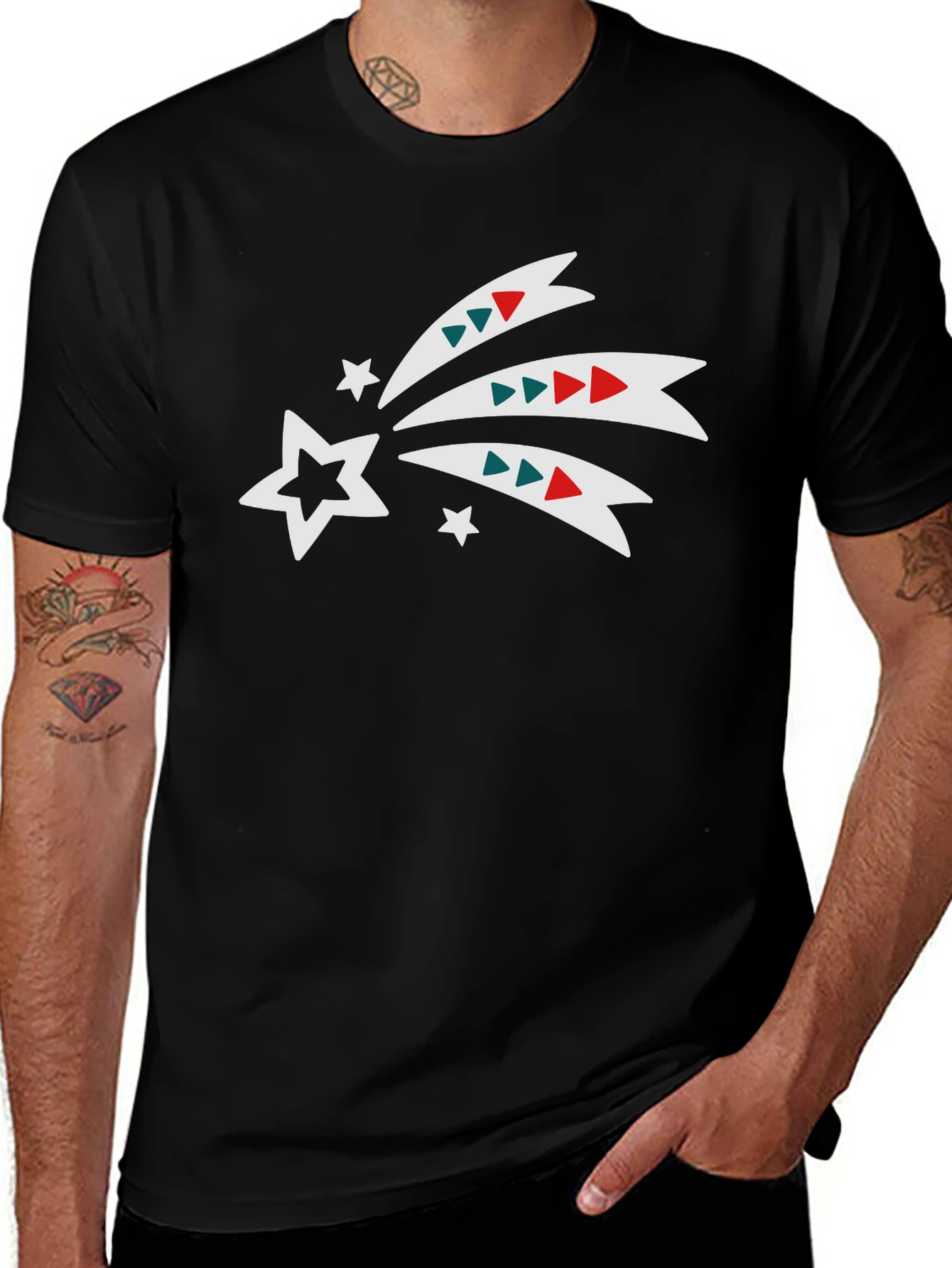 Festive Star Trail Graphic Tee - Black