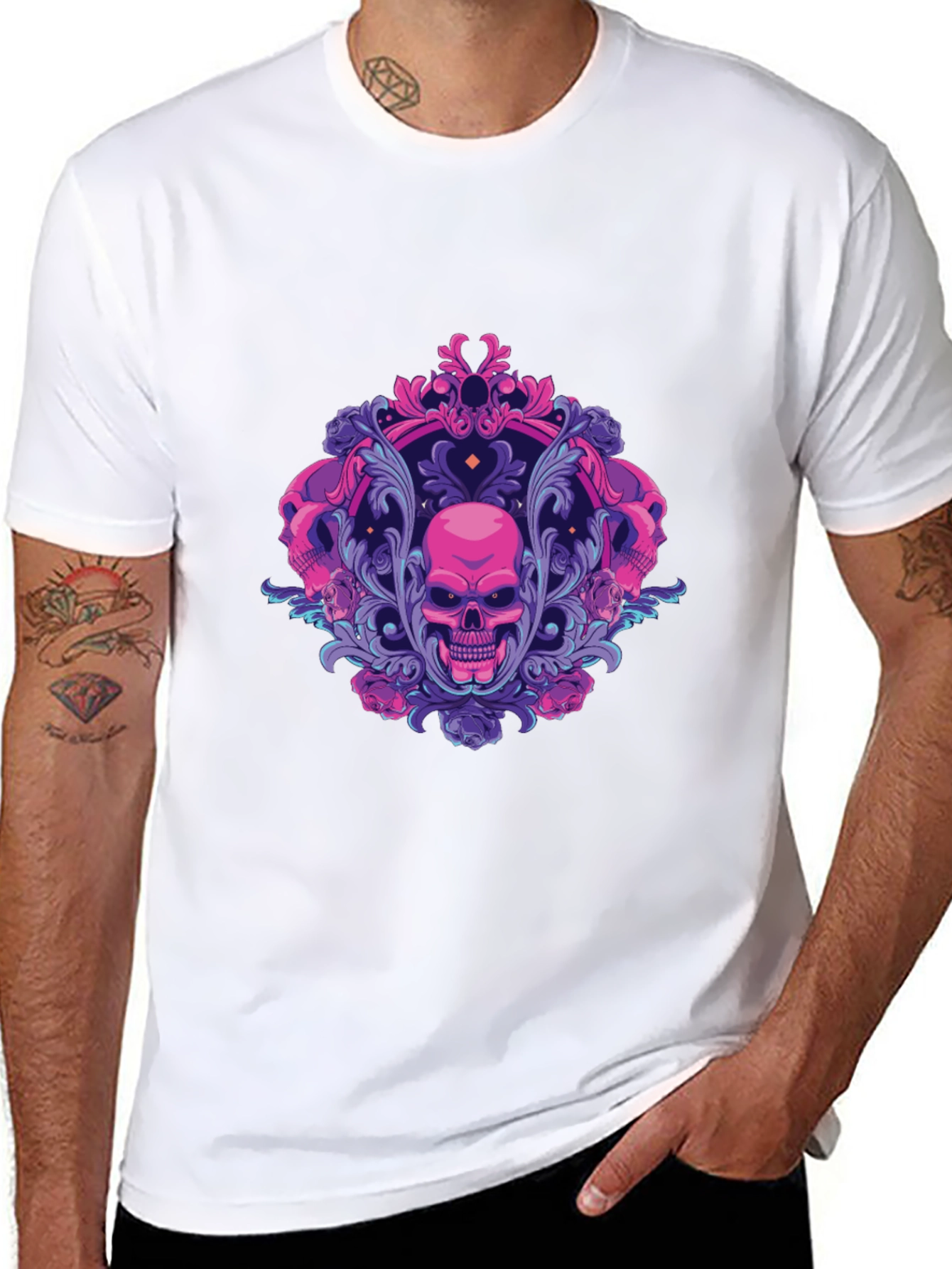 Skull Ornament Graphic Tee - Gothic Design