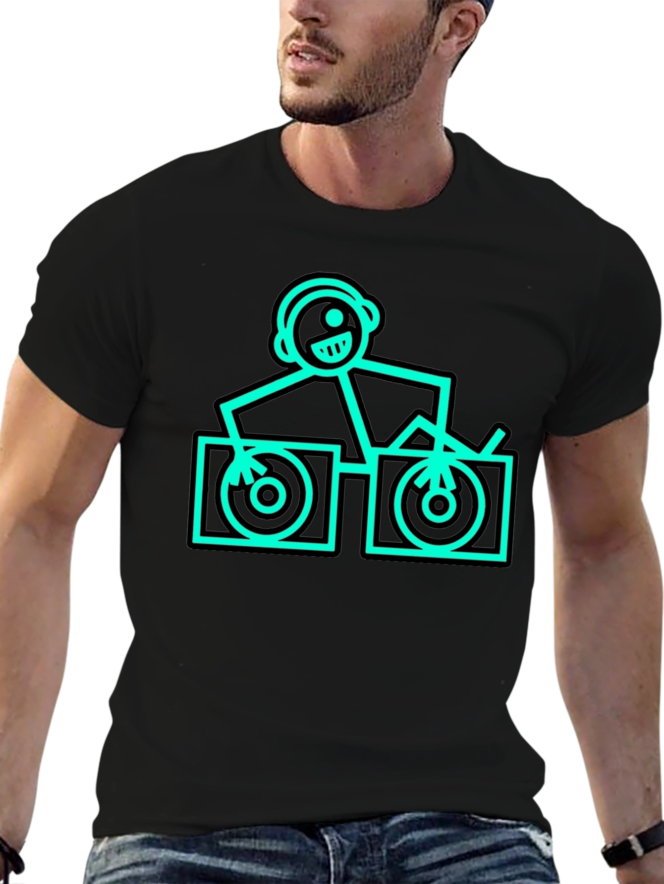 DJ Stick Figure Graphic T-Shirt